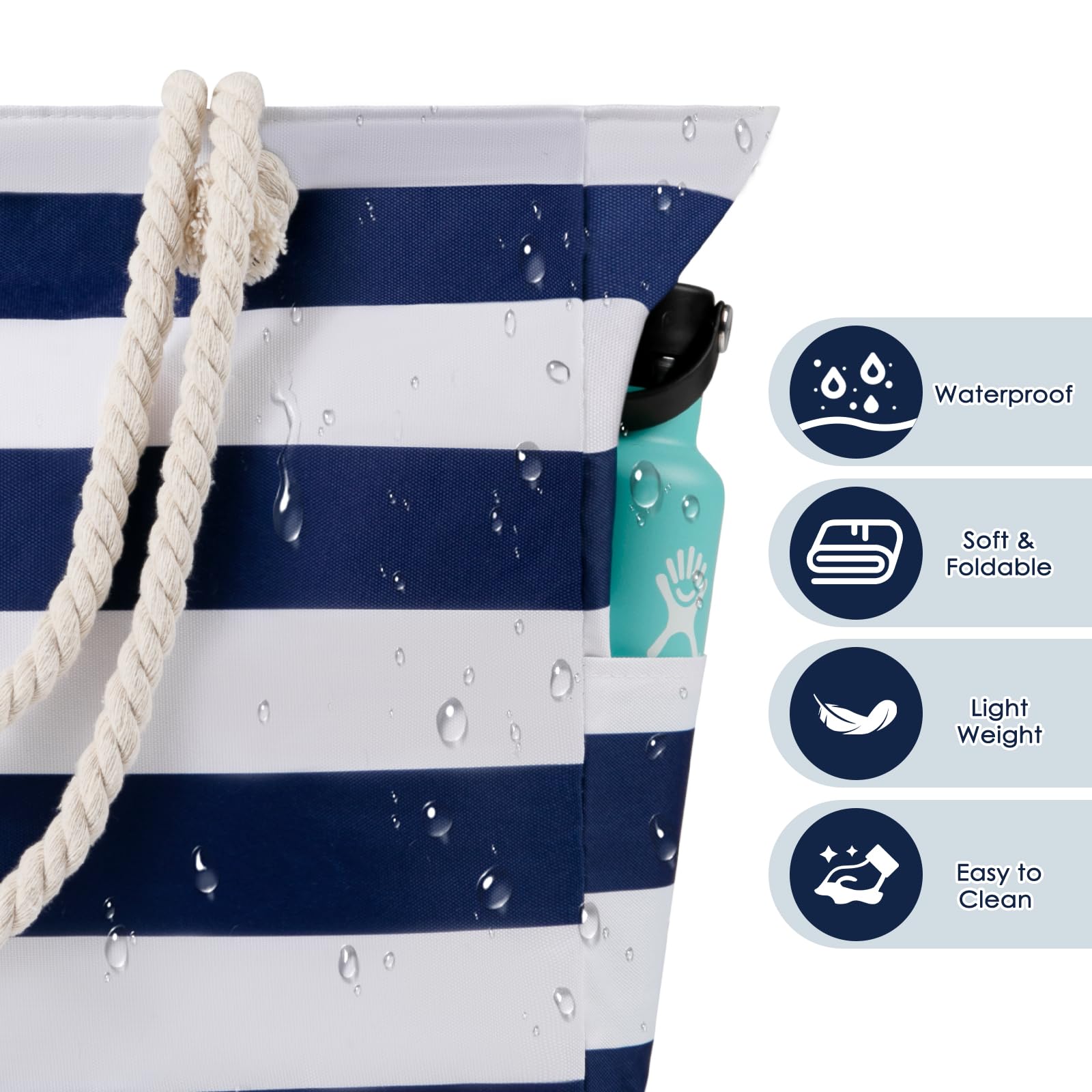 Waterproof Sandproof Beach Tote Bag for Women - Large Zippered Swim Pool Bag with Pockets | Perfect for Beach, Pool, Travel & Gym
