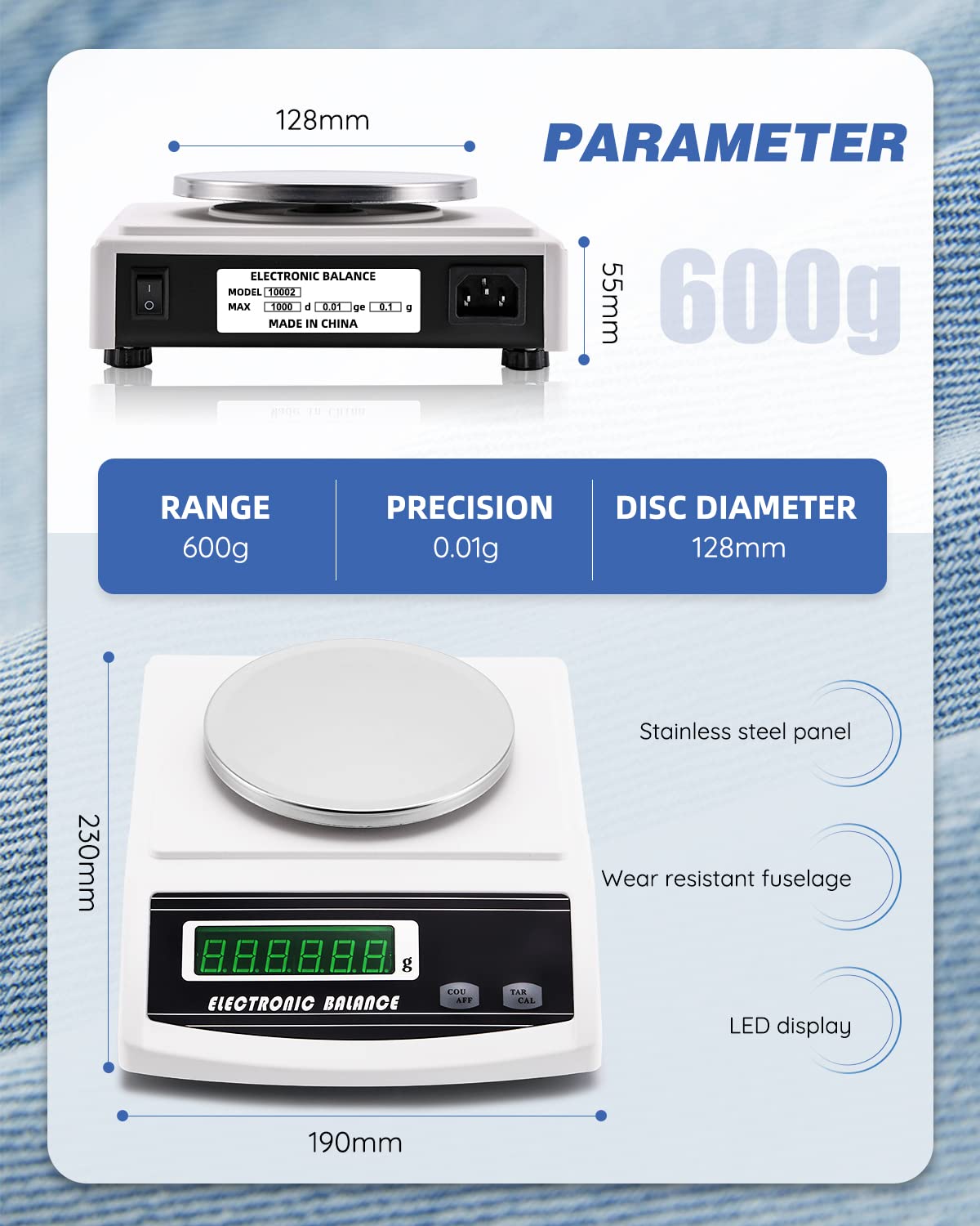 NEWTRY 600g/0.01g Precision Digital Fabric GSM Scale with 0-2mm Disc Sampler & Cloth Cutter - 110V Textile Weight Balance for Non-Woven, Paper & Fabric Testing - Perfect for Textile Labs, Quality Control & Fabric GSM Measurement