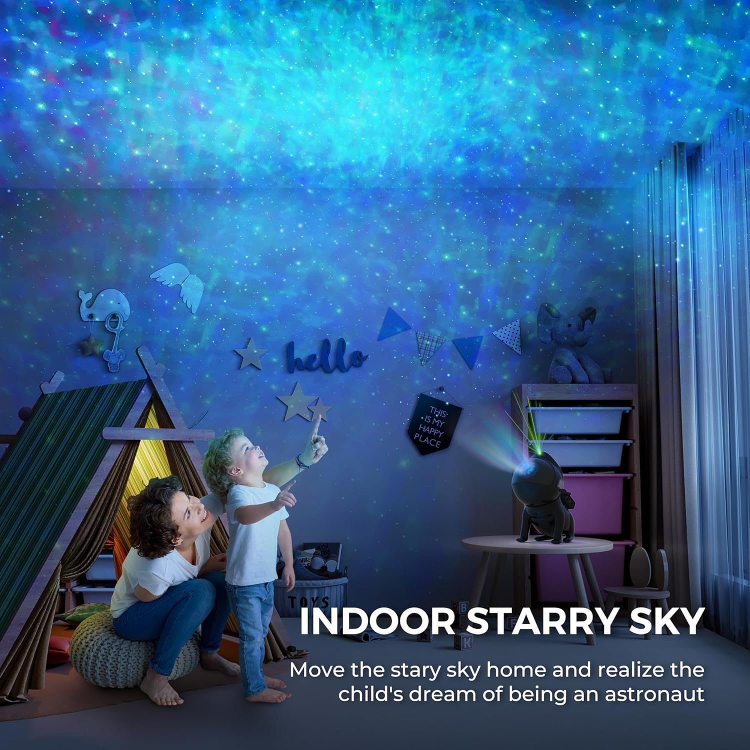 Space Dog Star Projector - Galaxy Night Light for Bedroom with Timer & Remote Control | 3D Nebula Lamp for Kids & Adults | Perfect for Relaxation, Meditation, Nursery Decor & Gift (Christmas, Birthday, Valentine's Day) - Black