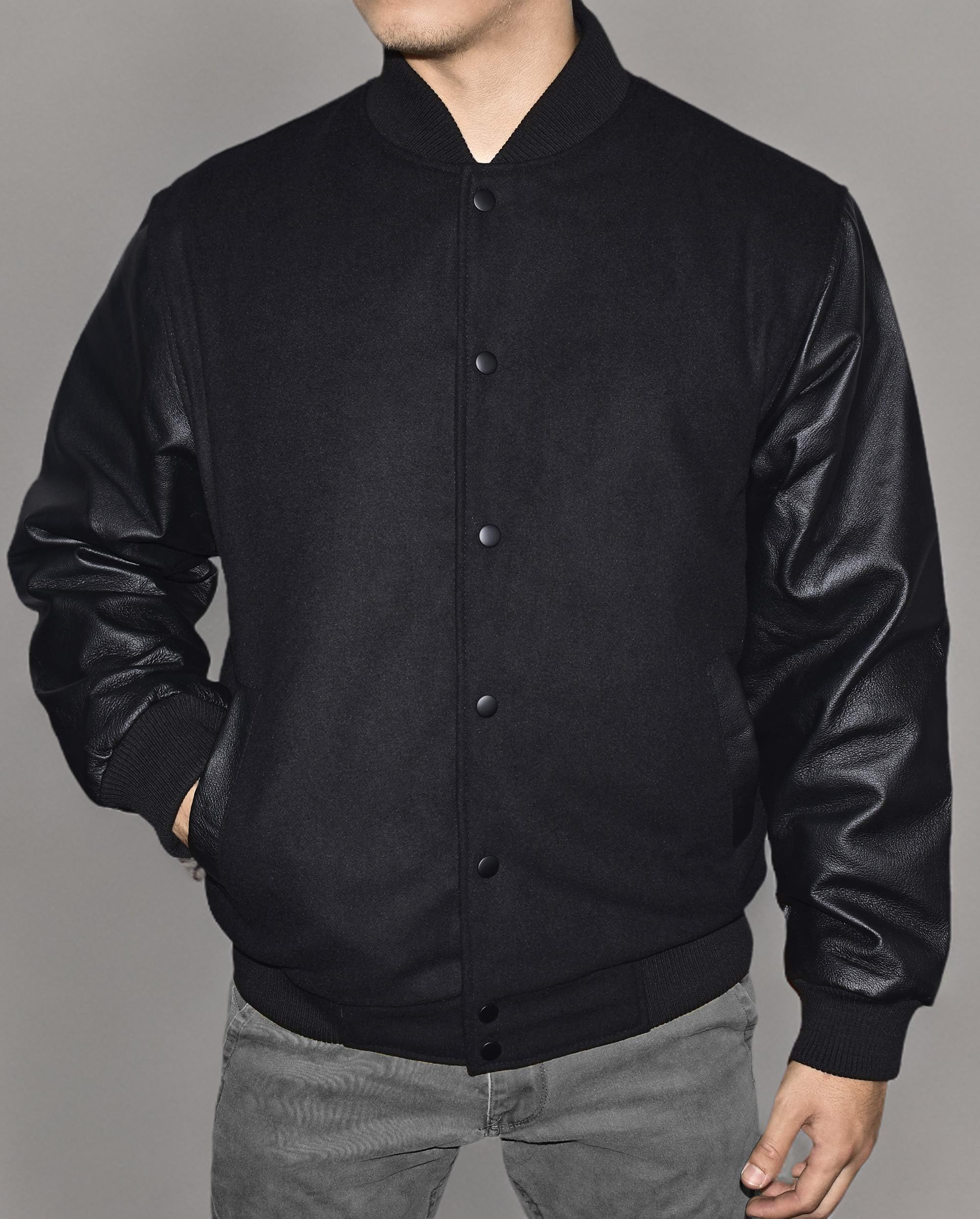 Men's Varsity Jacket with Leather Sleeves & Wool Blend - Letterman College Bomber Jacket for Casual Wear & School Spirit (Perfect for Campus Life, Sports Events & Everyday Fashion)