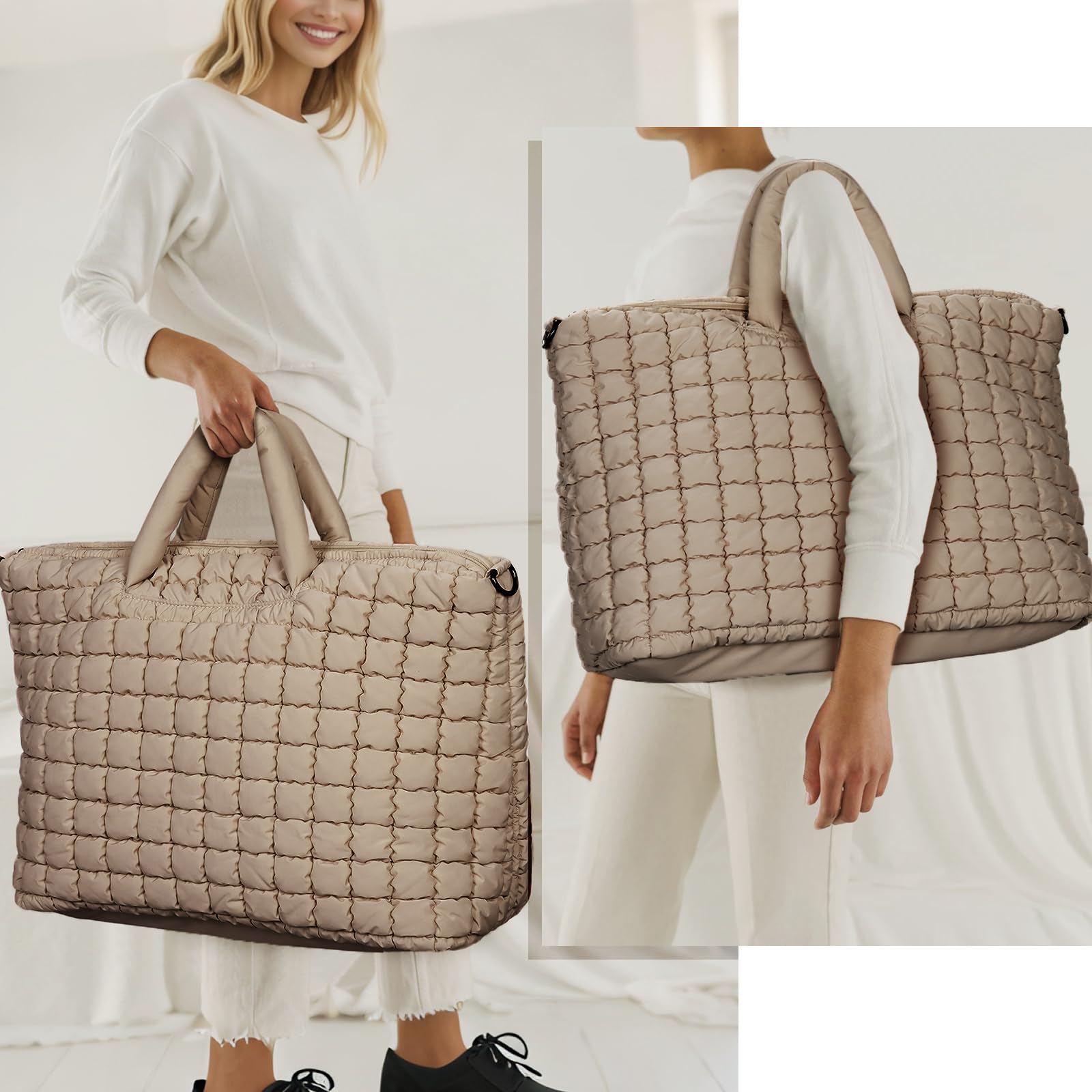Quilted Duffle Bag for Travel - Large Puffer Weekender Gym Bag, Soft Carry-On Luggage for Overnight Trips | Perfect for Gym, Weekend Getaways & Airplane Travel