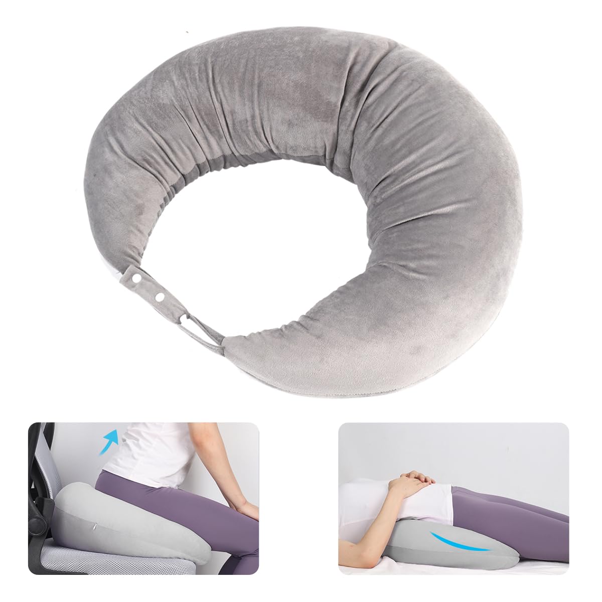 Post-Surgery BBL Pillow for Sitting, Sleeping & Driving – Donut Cushion with Hole for Butt Support, Hemorrhoid Relief & Comfort – Grey (Ideal for Recovery After Brazilian Butt Lift, Long Car Rides & Office Work)