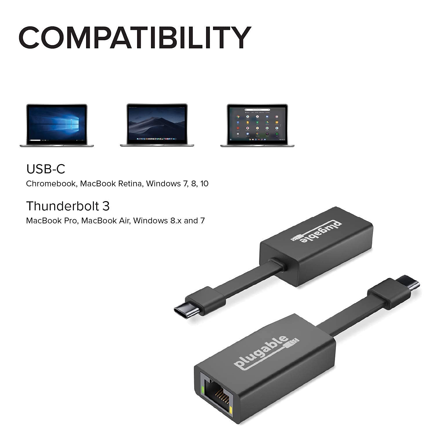 Plugable USB C Adapter Bundle - USB C to Ethernet, HDMI, DisplayPort & VGA - Thunderbolt 3 Compatible with MacBook Pro, Windows Laptops - Perfect for Home Office, Gaming & Multi-Monitor Setups