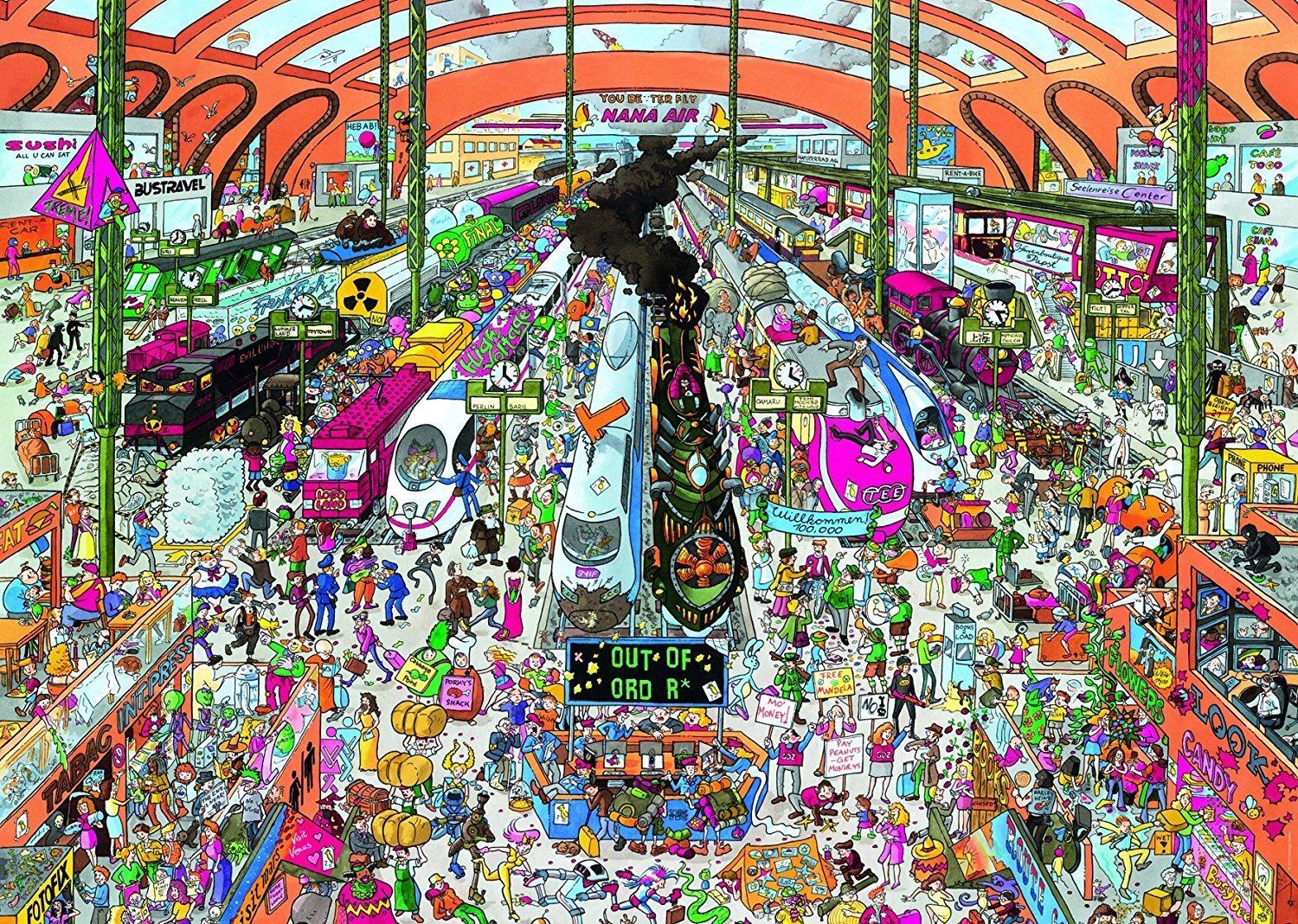 Heye 2000-Piece Triangle Jigsaw Puzzle - Train Station Scene | Challenging Adult Puzzle for Relaxation & Home Decor