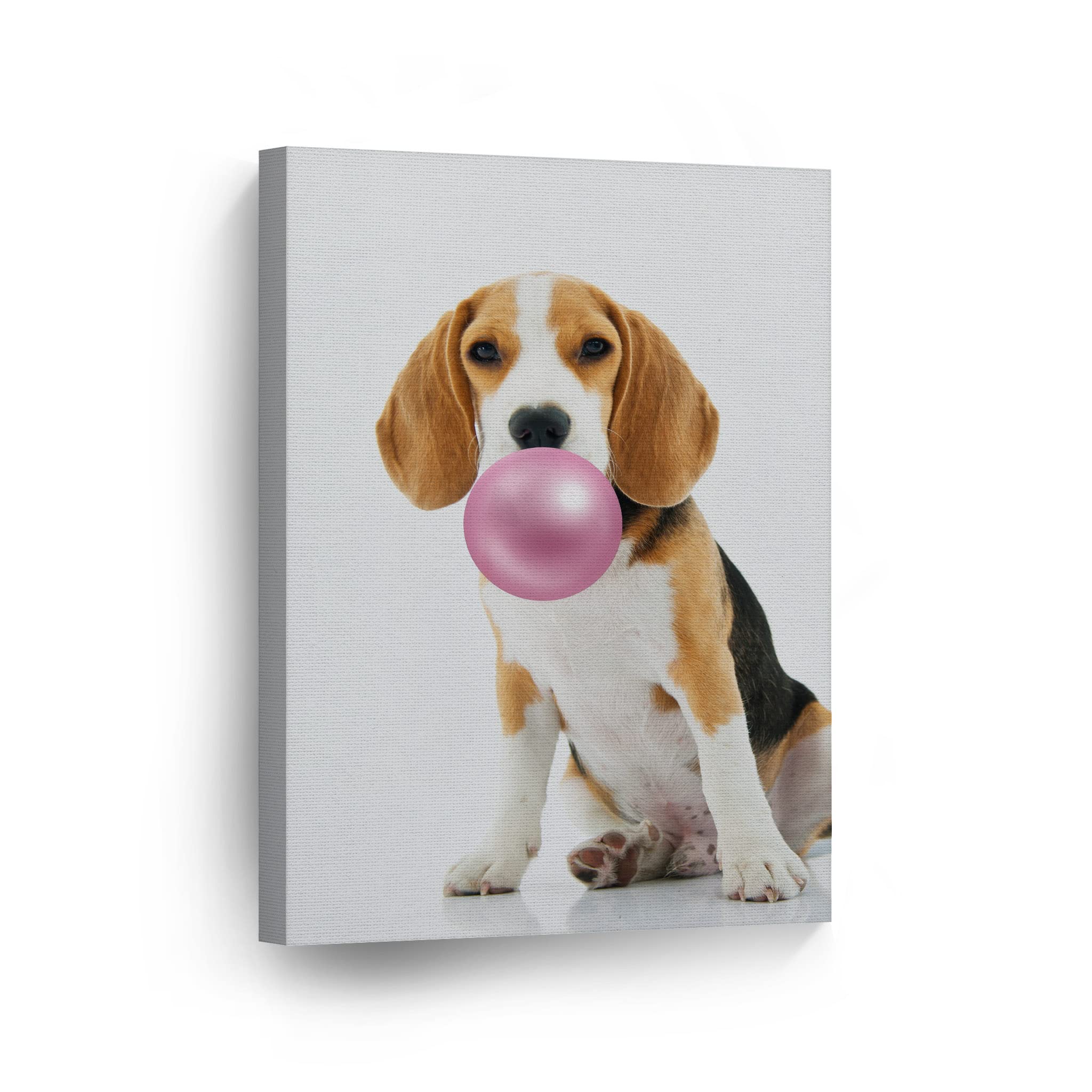 Cute Beagle Dog Bubble Gum Pop Art Canvas Print - Pink Animal Wall Decor for Kids Room, Nursery & Home - 40x30 Inch Made in USA | Perfect for Birthday Gifts & Playroom Decoration