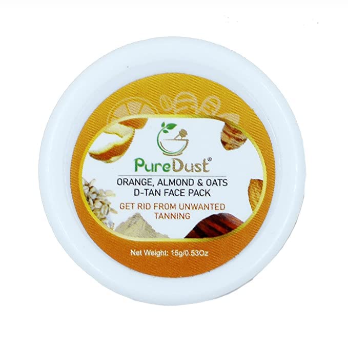 PureDust Orange, Almond & Oats D-Tan Face Pack - 15g | Brightening & Exfoliating Facial Mask for Glowing Skin | Perfect for Acne-Prone & Dull Skin Care Routine