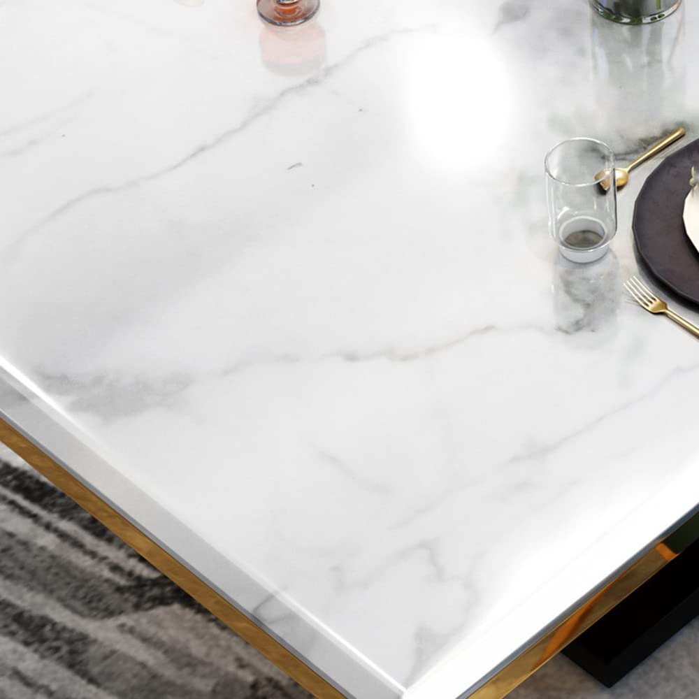 Modern White Marble Dining Table Set with Gold Trestle Base - 51.2