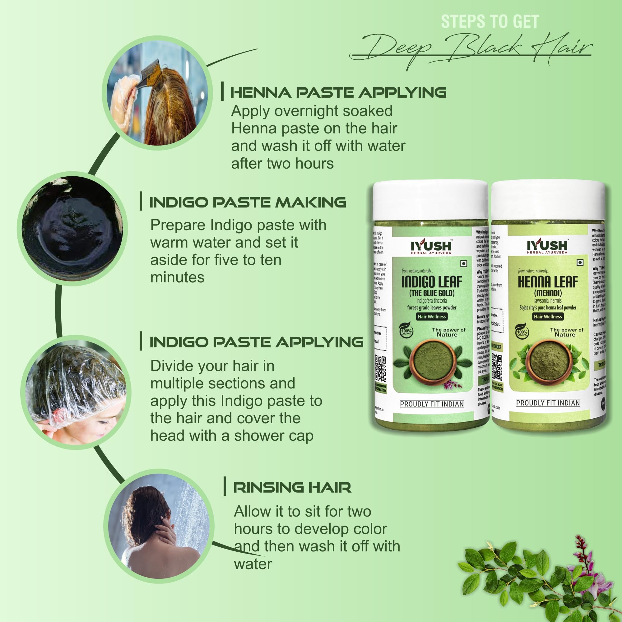Organic IYUSH Ayurvedic Indigo Powder for Hair - 250gm | Natural Herbal Hair Dye | Chemical-Free Gray Coverage | Vegan & Cruelty-Free | Perfect for DIY Hair Coloring at Home
