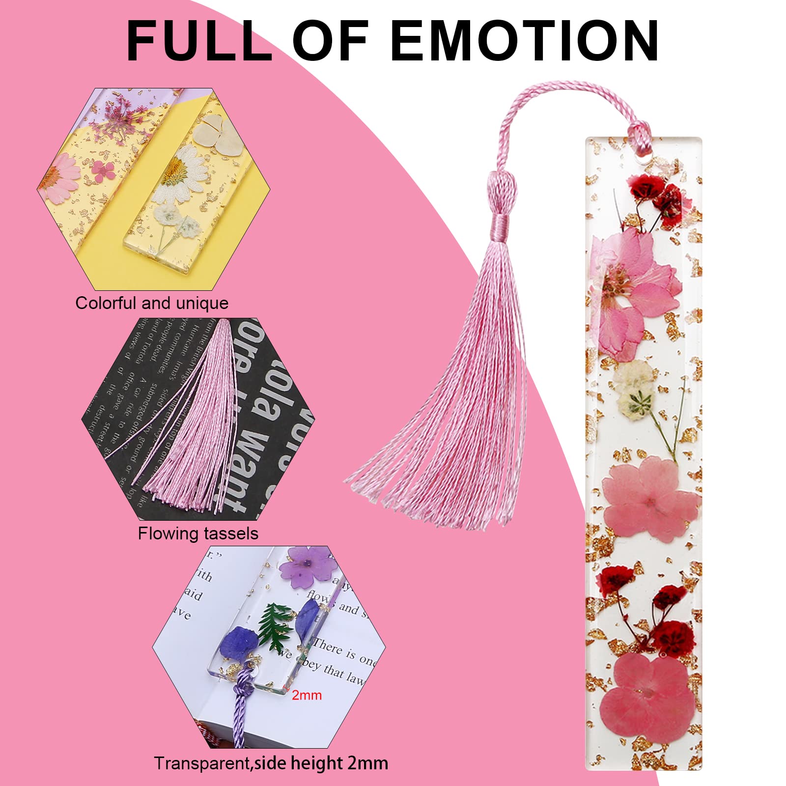Kaluofan 2PCS Handmade Dried Flower Resin Bookmarks with Tassels - Elegant Floral Bookmark for Women, Durable Reading Accessories to Enhance Reading Interest - Perfect Gift for Book Lovers, Students & Teachers (Reading, Studying, Book Club, Gift Giving)