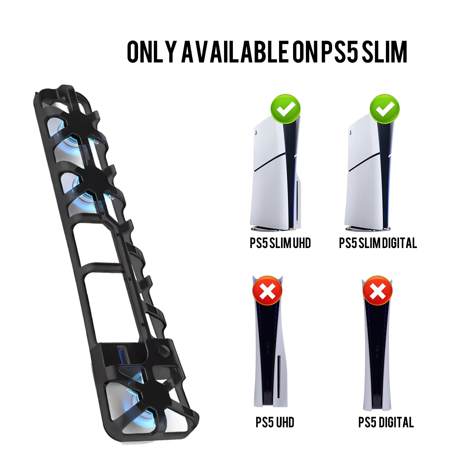 ECHZOVE PS5 Slim Cooling Fan with 3 High-Speed Fans & USB 3.0 - Compatible with Playstation 5 Slim Digital Edition & Ultra HD - Perfect for Gaming, Streaming & Long Play Sessions to Prevent Overheating