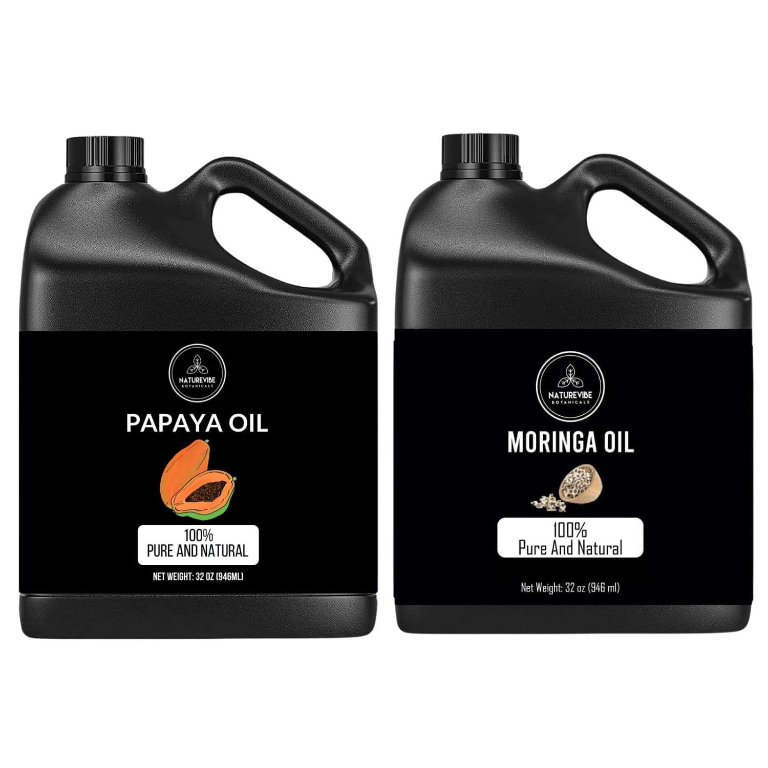 Naturevibe Botanicals Organic Papaya Seed Oil & Moringa Seed Oil Combo - 32oz Each | Cold Pressed, Unrefined for Hair Growth, Skin Care & Natural Remedies | Perfect for DIY Beauty Products & Aromatherapy