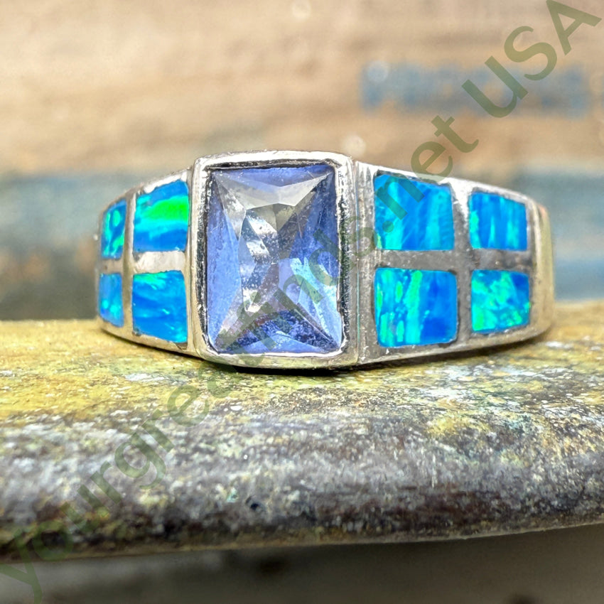 14K Sterling Silver Tanzanite & Opal Ring - Size 8 for Women | Elegant Birthstone Jewelry for Anniversary, Engagement & Special Occasions