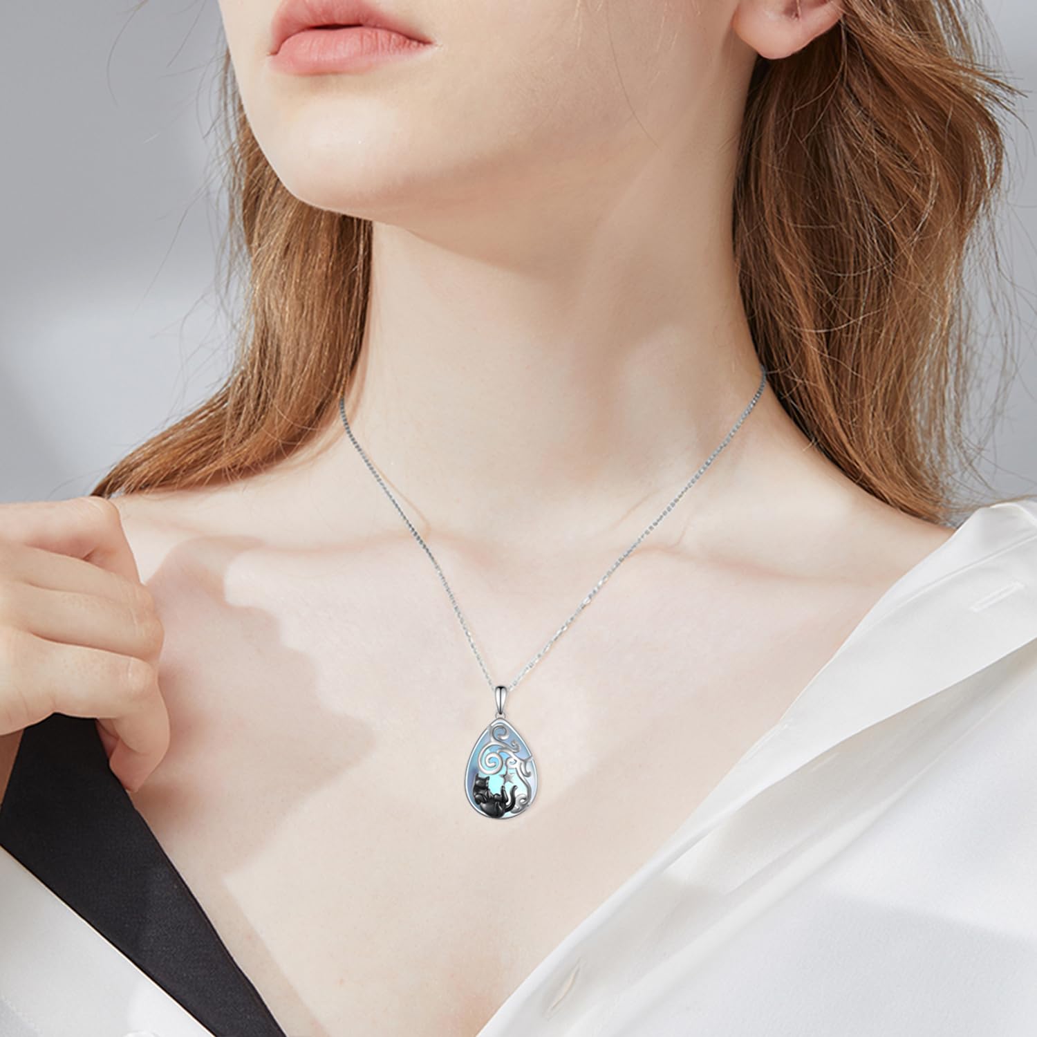 925 Sterling Silver Black Cat Necklace with Moonstone - Elegant Cat Jewelry Gift for Women | Perfect for Birthday, Anniversary & Witchy Aesthetic Fashion