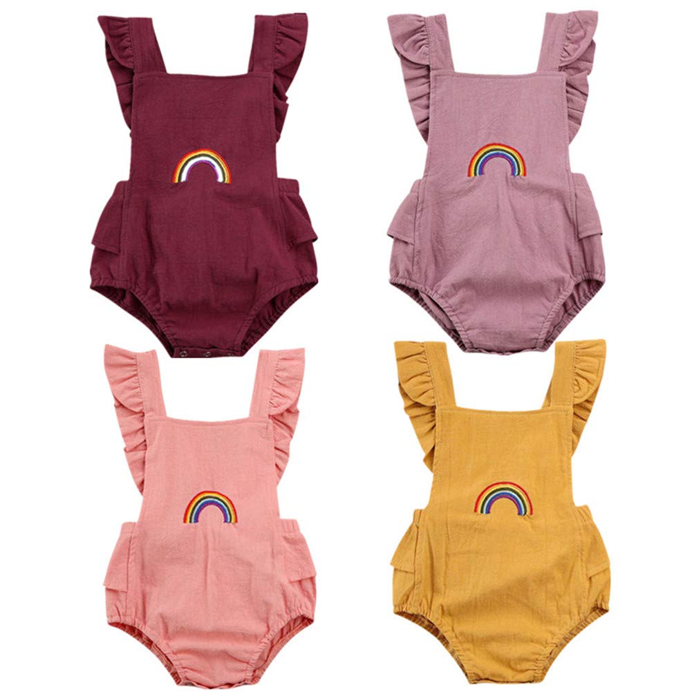 Baby Girl Romper Outfit Set - Rainbow & Solid Color Sleeveless Bodysuit Jumpsuit with Headband | Newborn & Toddler Summer Clothes | Perfect for Playdates, Beach Trips & Photo Shoots