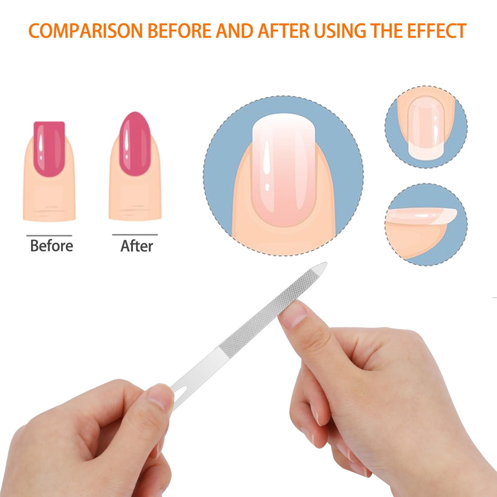 6-Piece Stainless Steel Nail File Set with Diamond Buffer & Cleaner Tip - 5.5