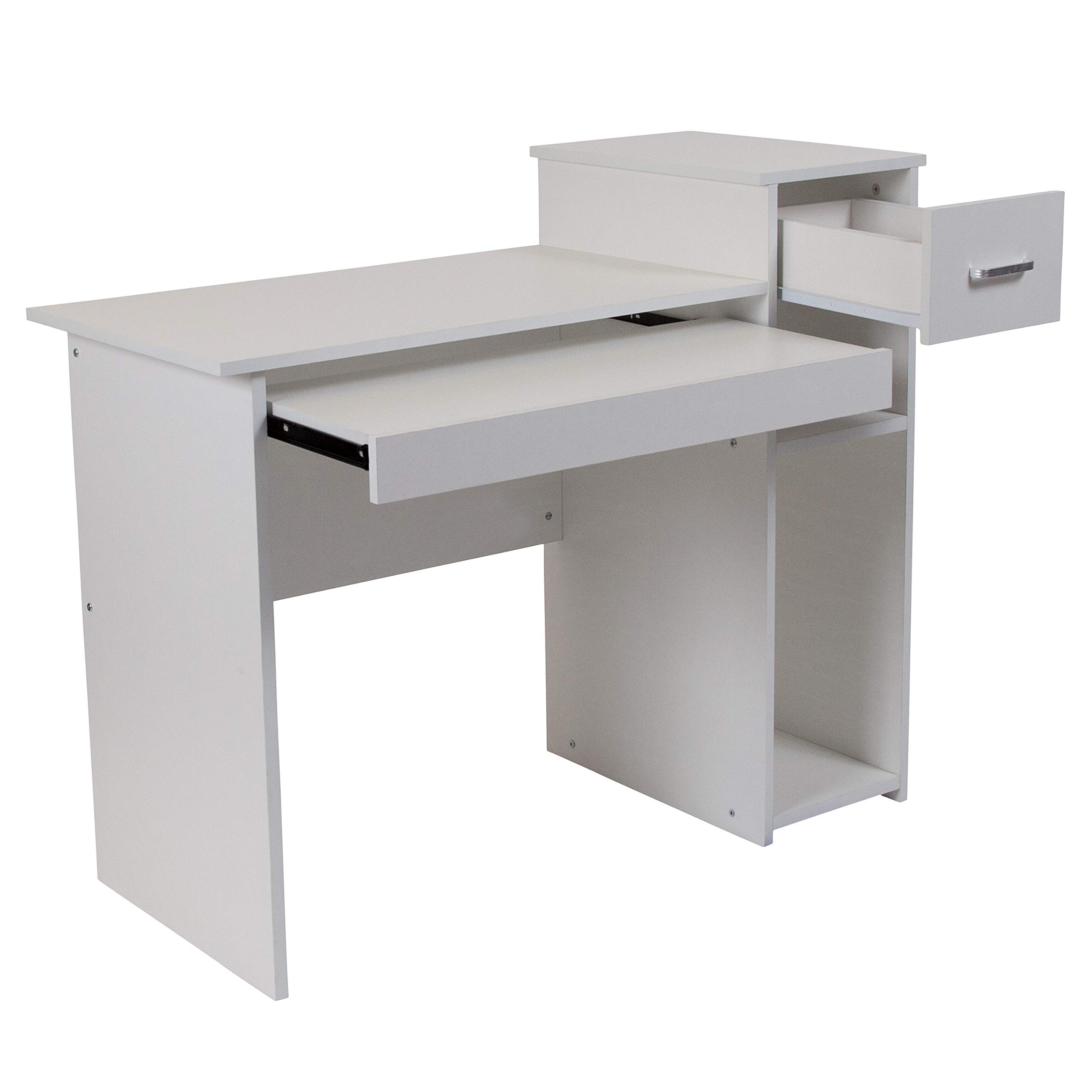 Modern White Computer Desk with Shelves & Drawer - Home Office Workstation for Small Spaces, Gaming & Study (Emma + Oliver)