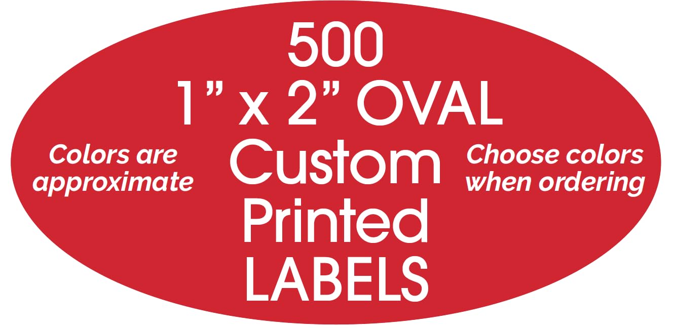 Custom Printed Oval Labels 1” x 2” - Premium Quality Brand Product Stickers, Single Color, Made in USA (500 Pack) - Perfect for Packaging, Branding & Organizing Small Business Products