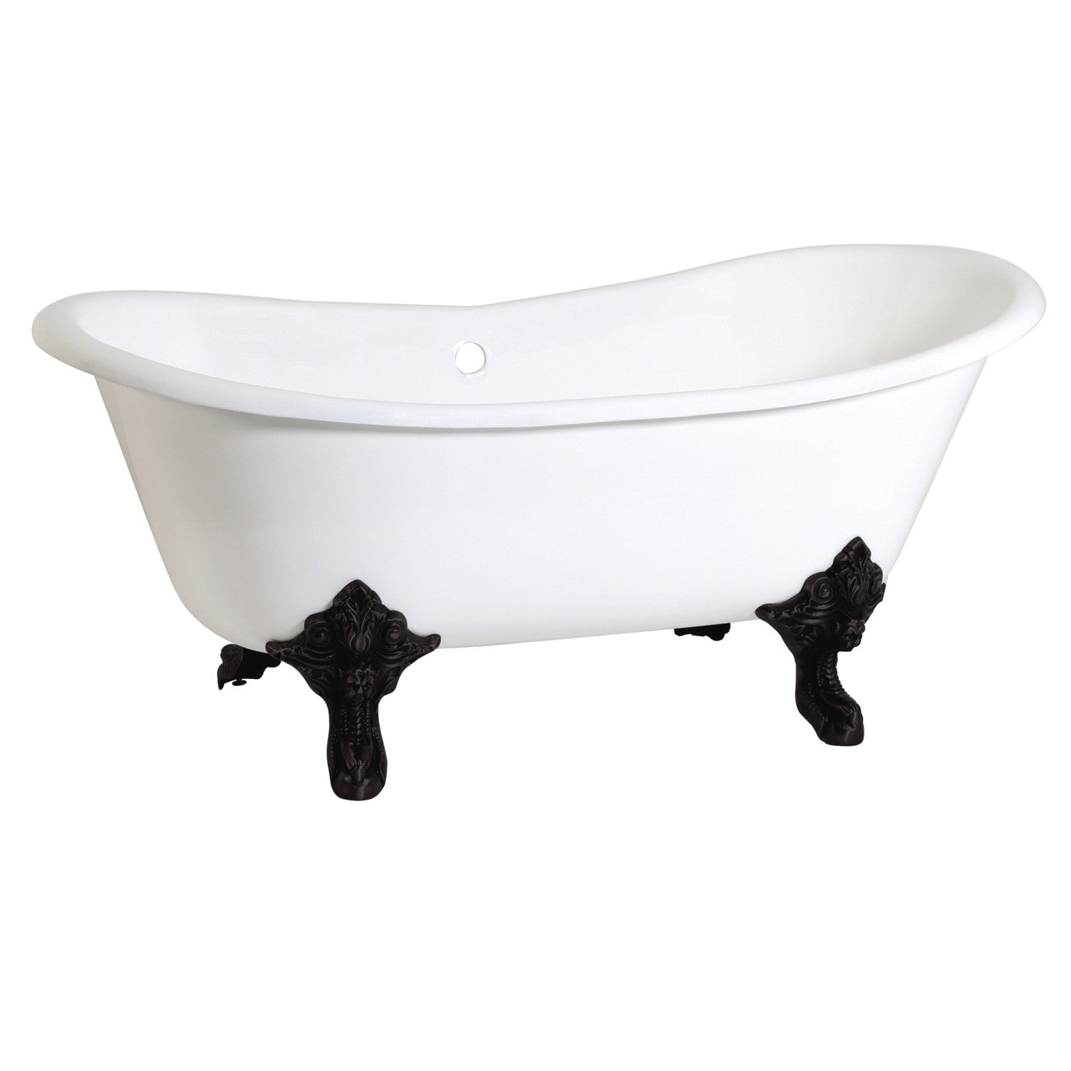 72 Inch White Matte Black Cast Iron Clawfoot Bathtub - Oval Double Slipper Design Without Faucet Drillings | Vintage Bathroom Centerpiece for Luxury Spa & Master Suite