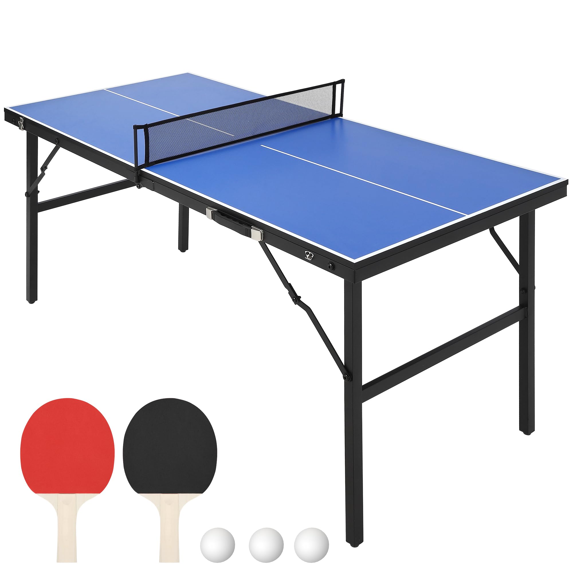Portable Ping Pong Table for Indoor & Outdoor Use - 60 x 26 x 27.5 Inch Table Tennis Set with 2 Paddles & 3 Balls | Easy 5-Minute Assembly | Perfect for Home, Office, Backyard, or Game Room Fun