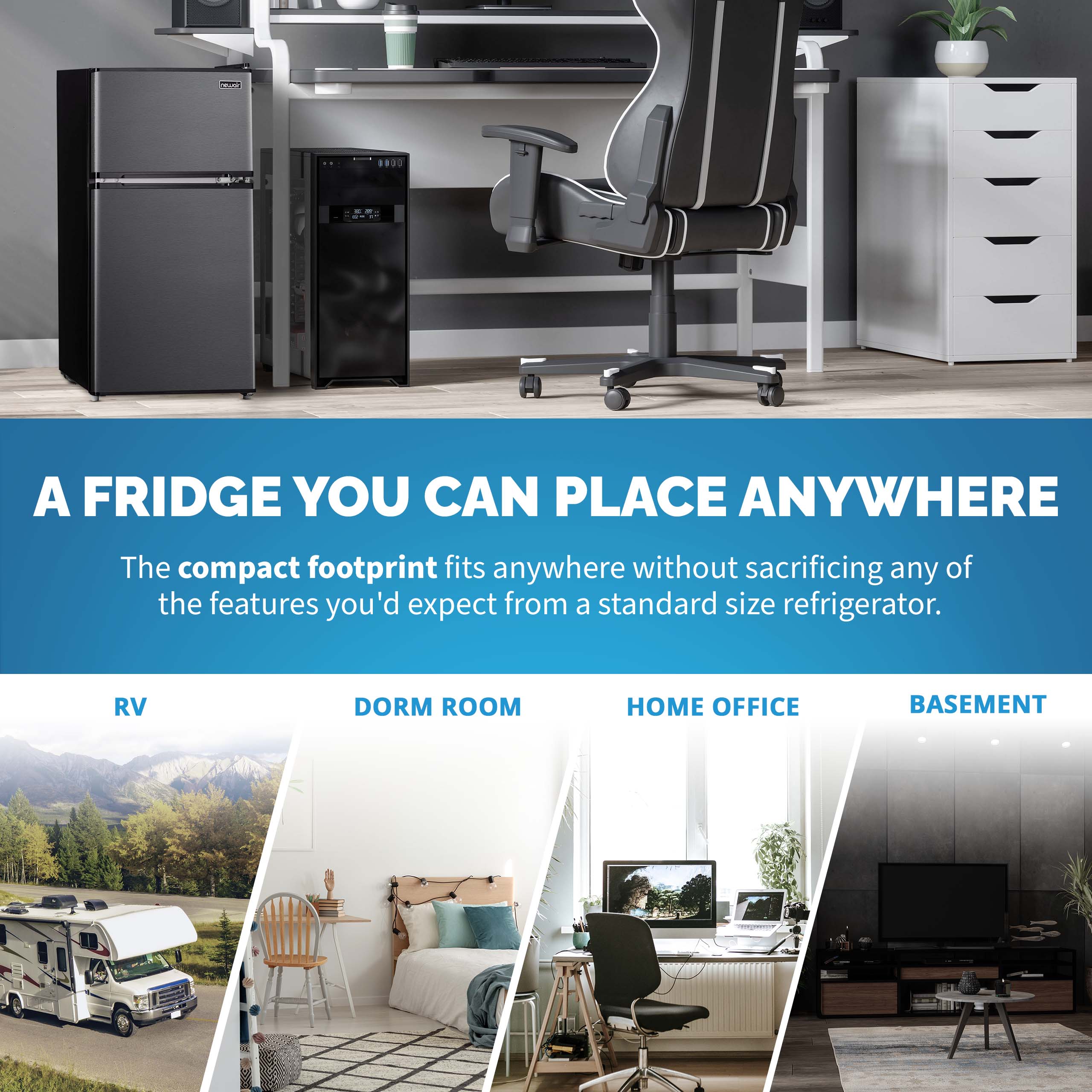 Newair® 3.1 Cu. Ft. Compact Mini Fridge with Freezer - Energy Efficient Black Refrigerator for Dorm, Office, Bedroom & Small Spaces