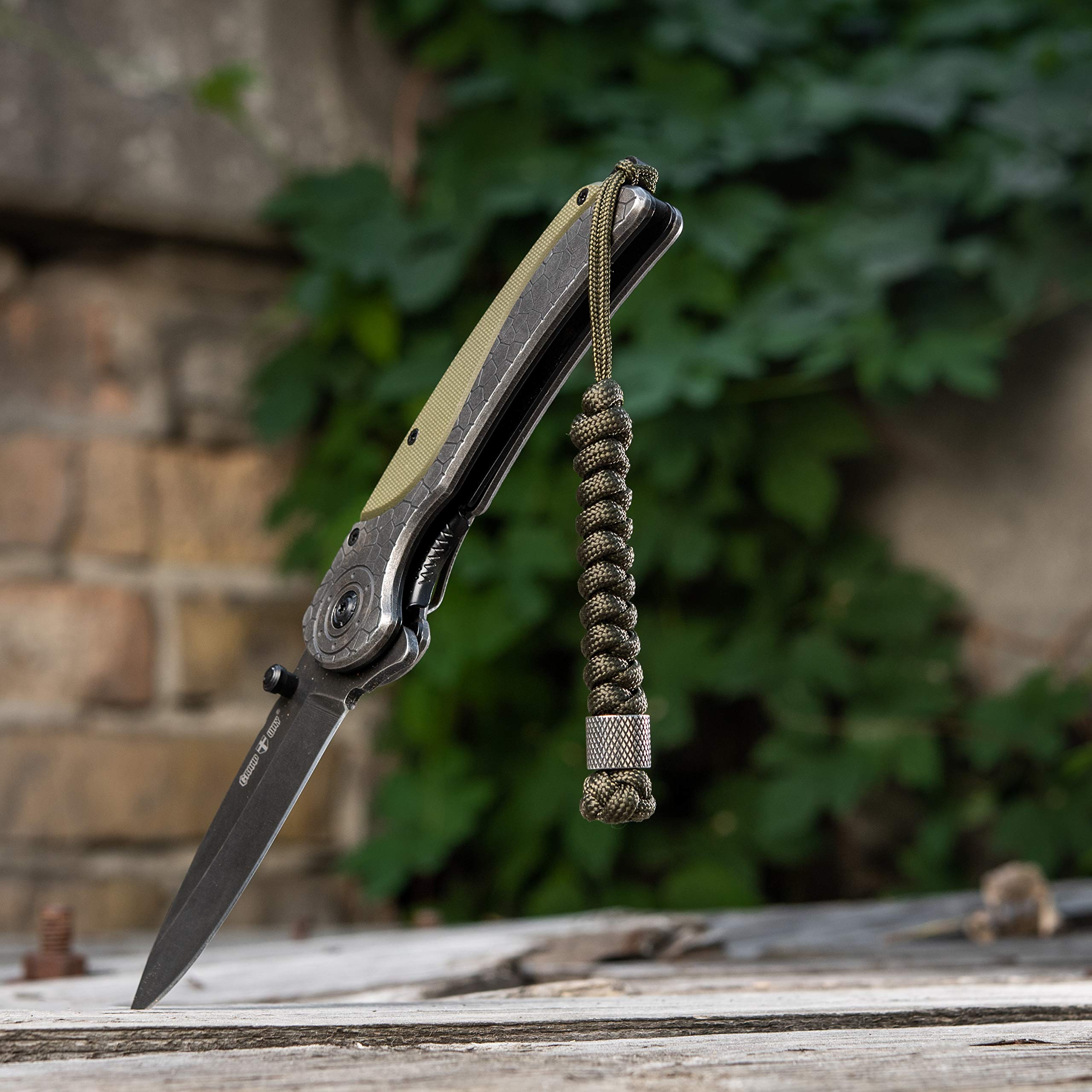 M-Tac Tactical Knife Lanyard with Beads - 550 Paracord Survival Lanyard for EDC, Hunting & Outdoor Use - Durable Stainless Steel Viper Clip (Olive Green) - Perfect for Knife Safety, Keychain & Gear Organization