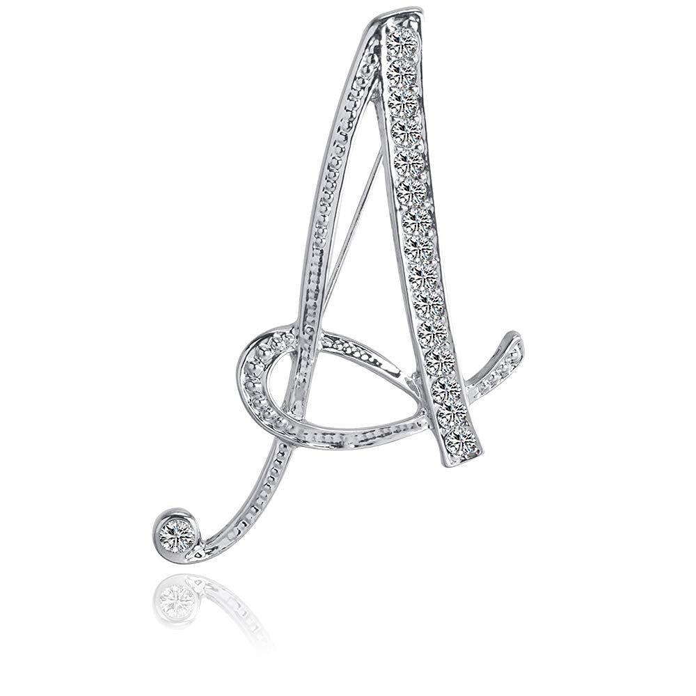 Silver Plated Rhinestone Initial Letter Brooch Pin for Women - Elegant AAA+ Crystal Lapel Pin for Stockings, Outfits & Gifts (1Pc) | Perfect for Weddings, Parties & Office Wear