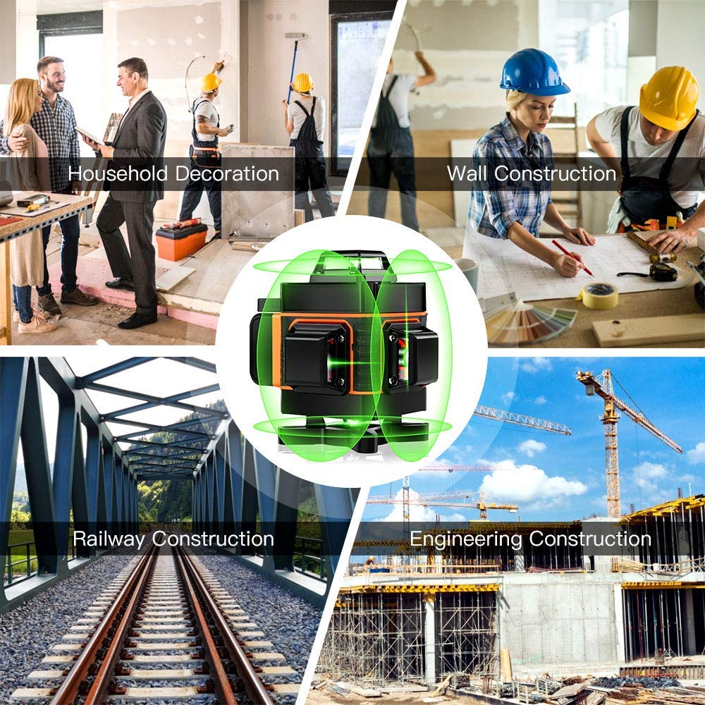 16 Lines Laser Level with Target Plate - Elikliv 4D 360° Self-Leveling Green Beam Laser Level for Horizontal & Vertical Alignment | Includes 2 Rechargeable Batteries | Perfect for Home Improvement, Construction Layout & DIY Projects