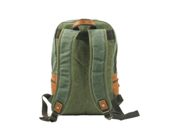 Durable Canvas Leather Rucksack Backpack - Waterproof Travel Hiking Bag for Men & Women (Grey, Green) - Perfect for Outdoor Adventures, Commuting & Daily Use