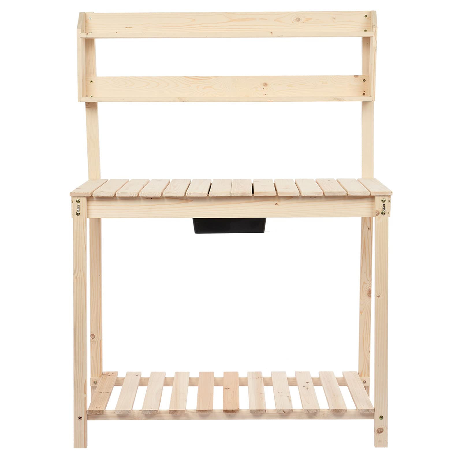Outdoor Garden Workbench with Sliding Table Top & Removable Storage Shelf - Wooden Potting Bench with Sink Storage & Open Shelves for Gardening, DIY Projects & Patio Organization (Natural Wood Color, Model 521)