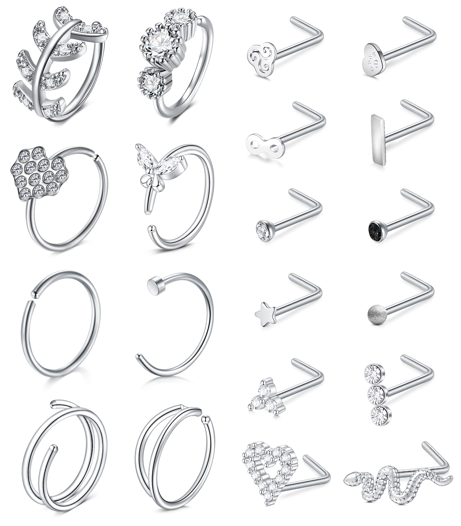 Mayhoop 20g Stainless Steel Nose Rings - Hypoallergenic L-Shape Hoops for Women & Men | Everyday Wear