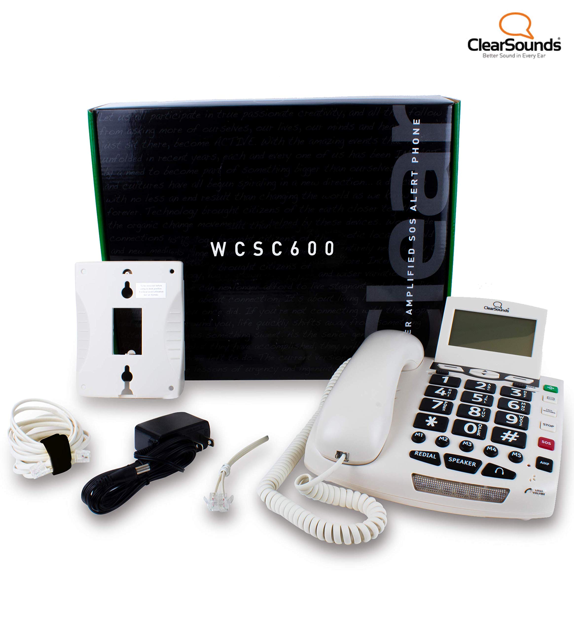 CSC600 UltraClear Amplified Corded Telephone with Emergency Medical Alert Buttons - Single Line Operation, AC Powered for Seniors & Home Use
