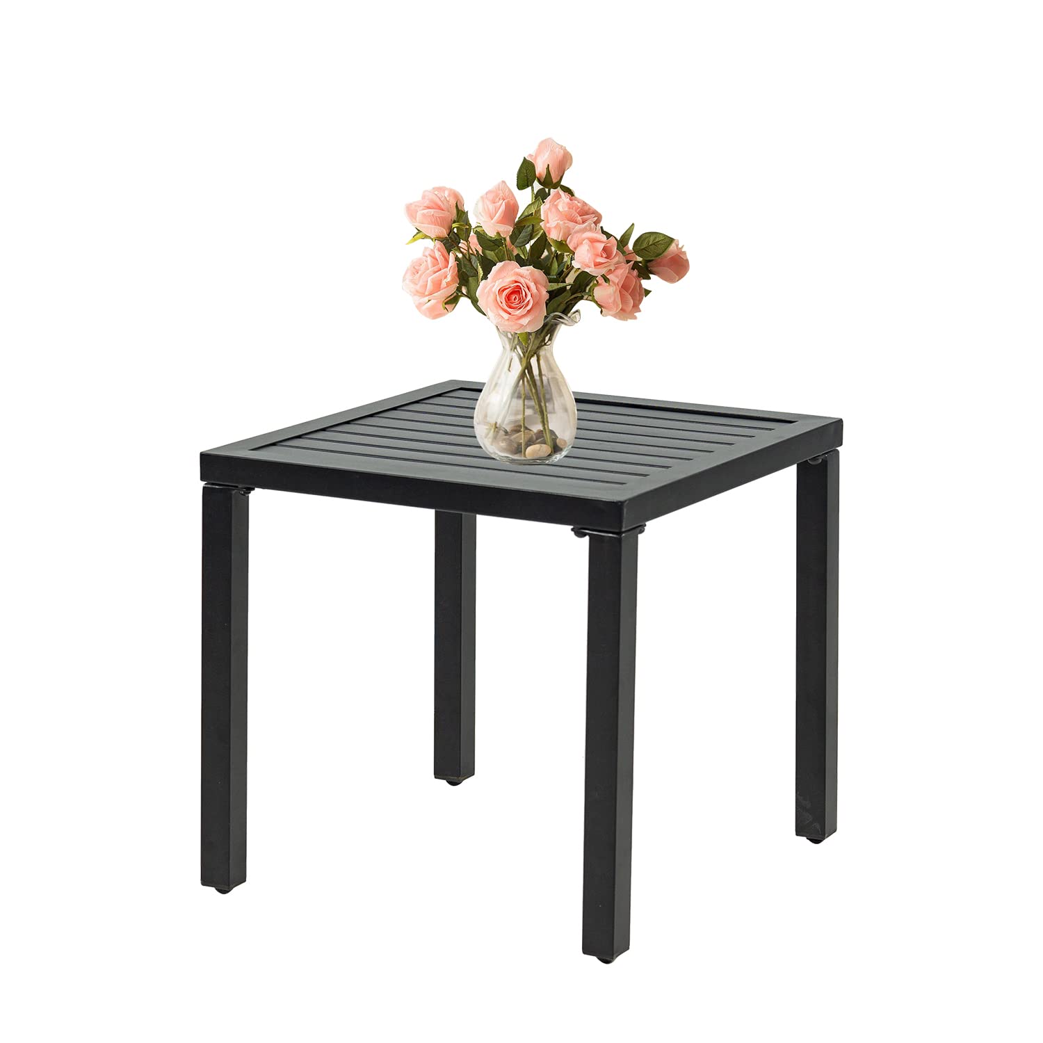All-Weather Black Metal Patio Coffee Side Table - Outdoor End Table for Bistro, Backyard & Garden - Perfect for Coffee Mornings, Relaxing Evenings & Outdoor Entertaining