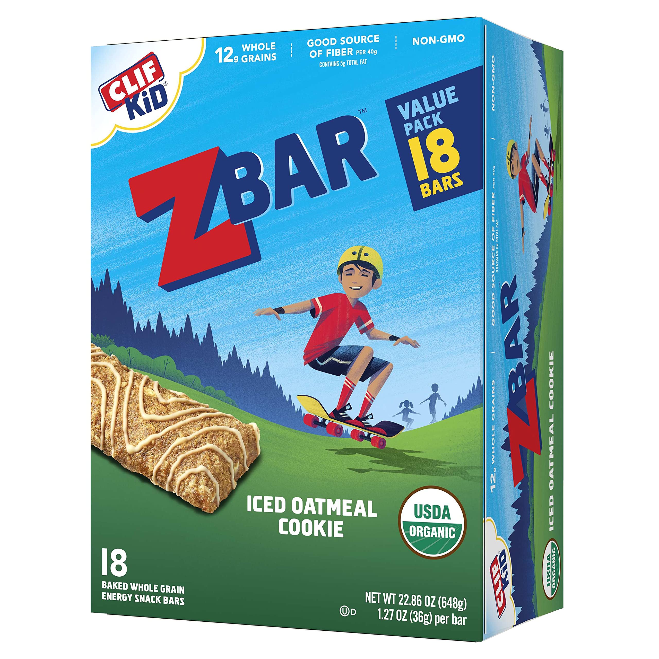 Organic Clif Kid ZBar - Iced Oatmeal Granola Bars, Non-GMO Snacks for Kids Lunch Box (18 Count)