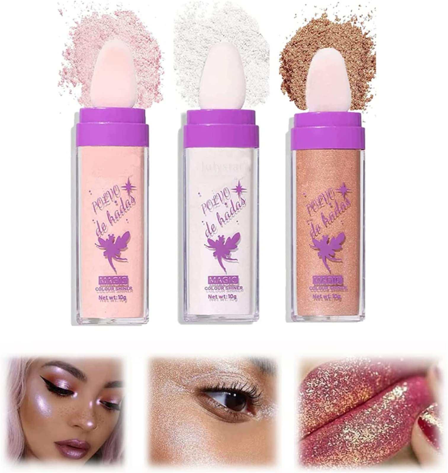 Fairy Dust Highlighter Powder Stick - Shimmer & Glitter Makeup for Face, Body, Lips & Eyes - 3pcs Set | Perfect for Parties, Festivals & Night Out Glam