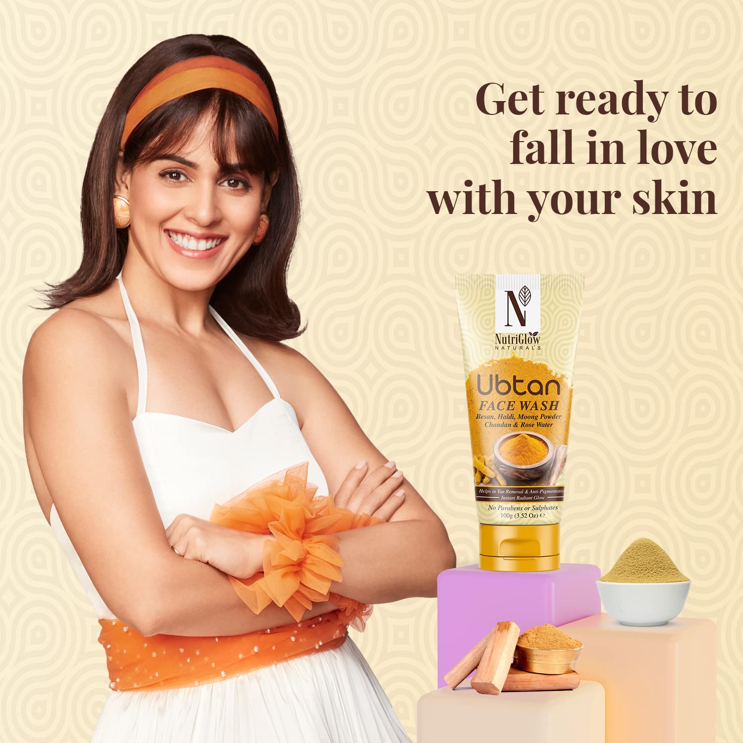 NutriGlow Natural Ubtan Face Wash with Turmeric, Sandalwood & Rose Water - 200g for All Skin Types | Gentle Cleansing, Brightening & Hydrating | Perfect for Daily Skincare Routine & Acne-Prone Skin