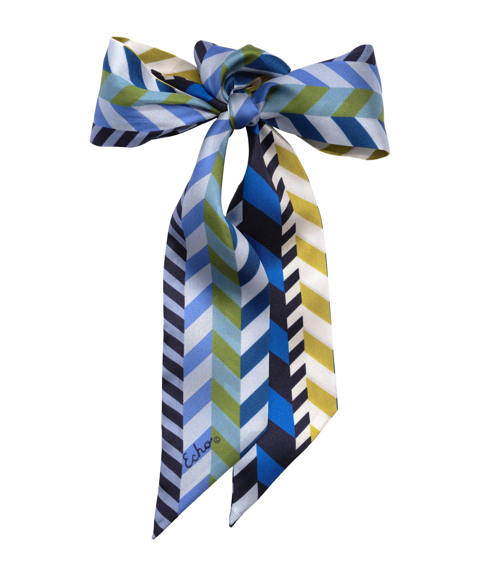 Chevron Geo Silk Ribbon Scarf - Elegant Womens Fashion Accessory for Office, Party & Special Occasions