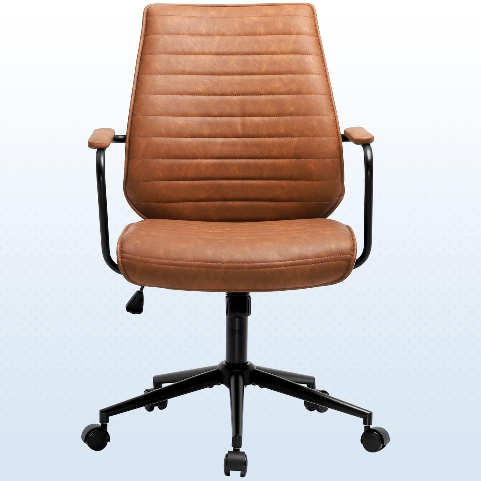 Premium Brown Executive Office Chair - Adjustable Leather Mid Back Swivel Desk Chair with Padded Armrests - 400lbs Weight Capacity - Ergonomic Computer Chair for Home Office, Conference Room & Workspace - Ideal for Professionals & Long Work Sessions