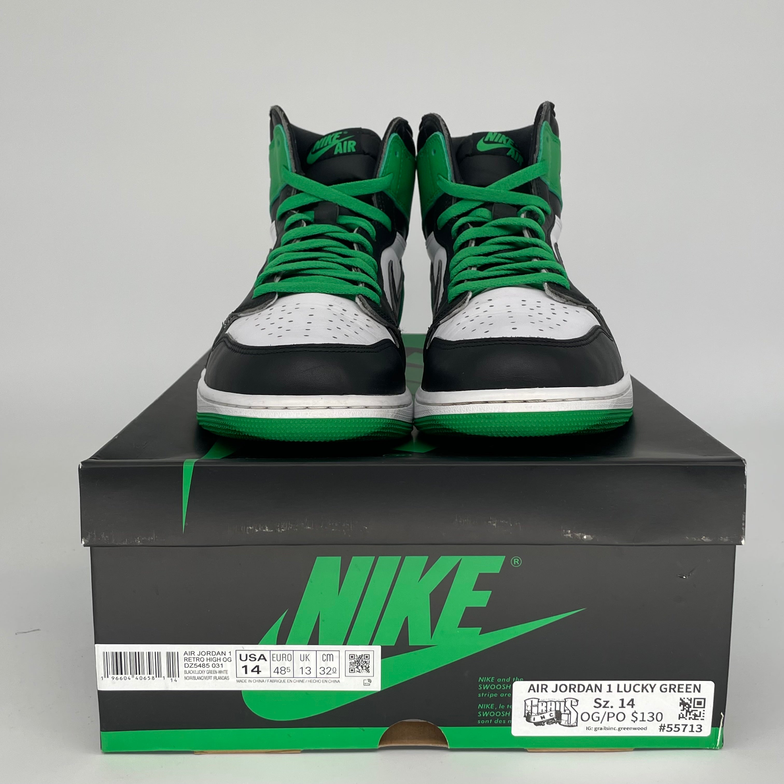 AIR JORDAN 1 LUCKY GREEN Men's Basketball Shoes Size 14 - DZ5485-031 Retro High OG Style for Sneaker Collectors & Streetwear Fashion
