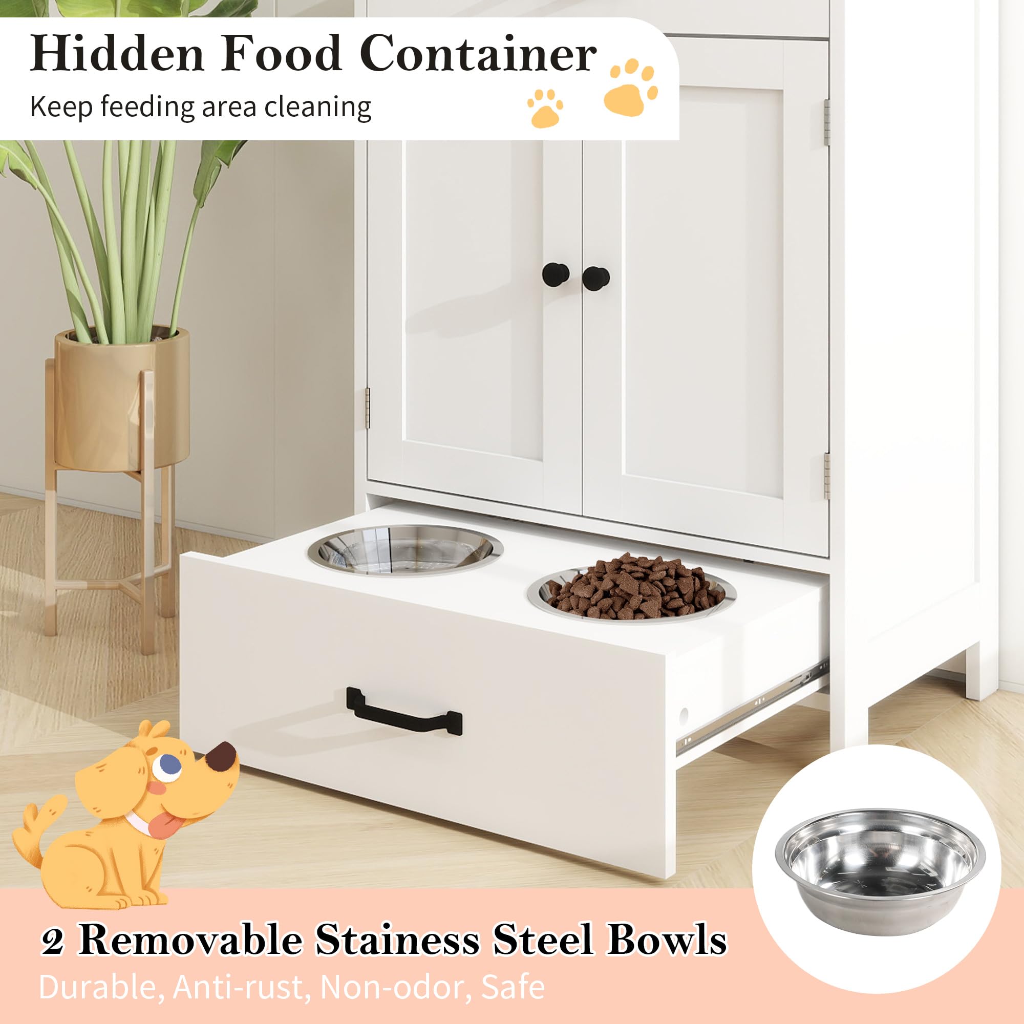 Elevated Dog Bowls with Storage - Adjustable Height Pet Feeding Station & Dog Food Organizer Cabinet - Perfect for Meal Times & Kitchen Organization