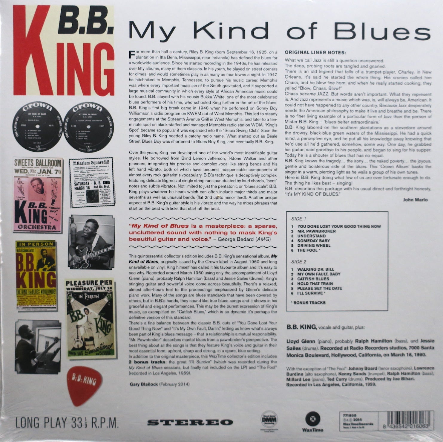 BB KING 'My Kind Of Blues' 180g Vinyl LP Record (1961 Classic Blues Album) - Perfect for Vinyl Collectors & Blues Music Lovers
