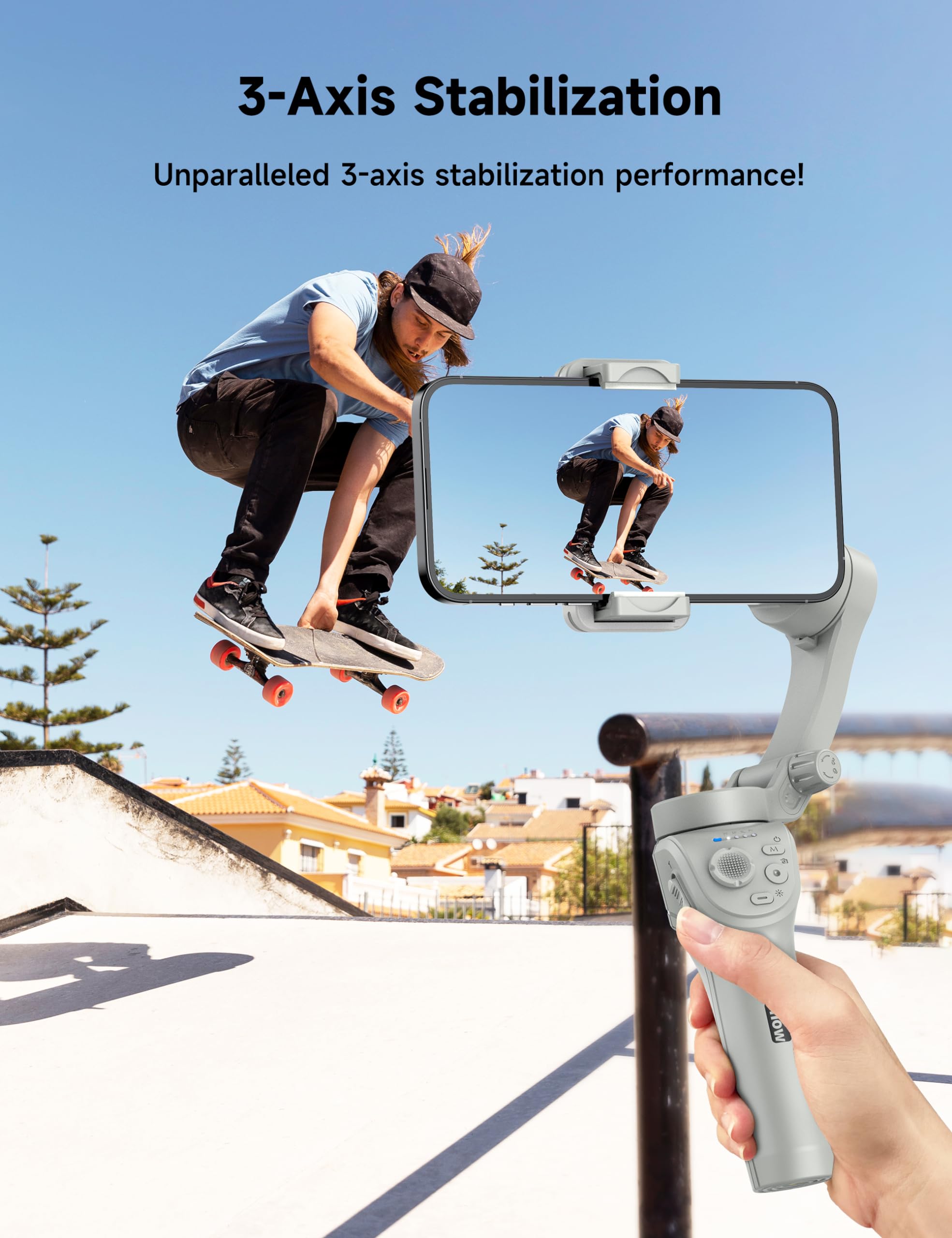 3-Axis Smartphone Gimbal Stabilizer with Face/Object Tracking - Portable Foldable Vlogging Stabilizer for iPhone 15/14/13/12 & Android - Perfect for YouTube, TikTok, Live Streaming & Travel Videos