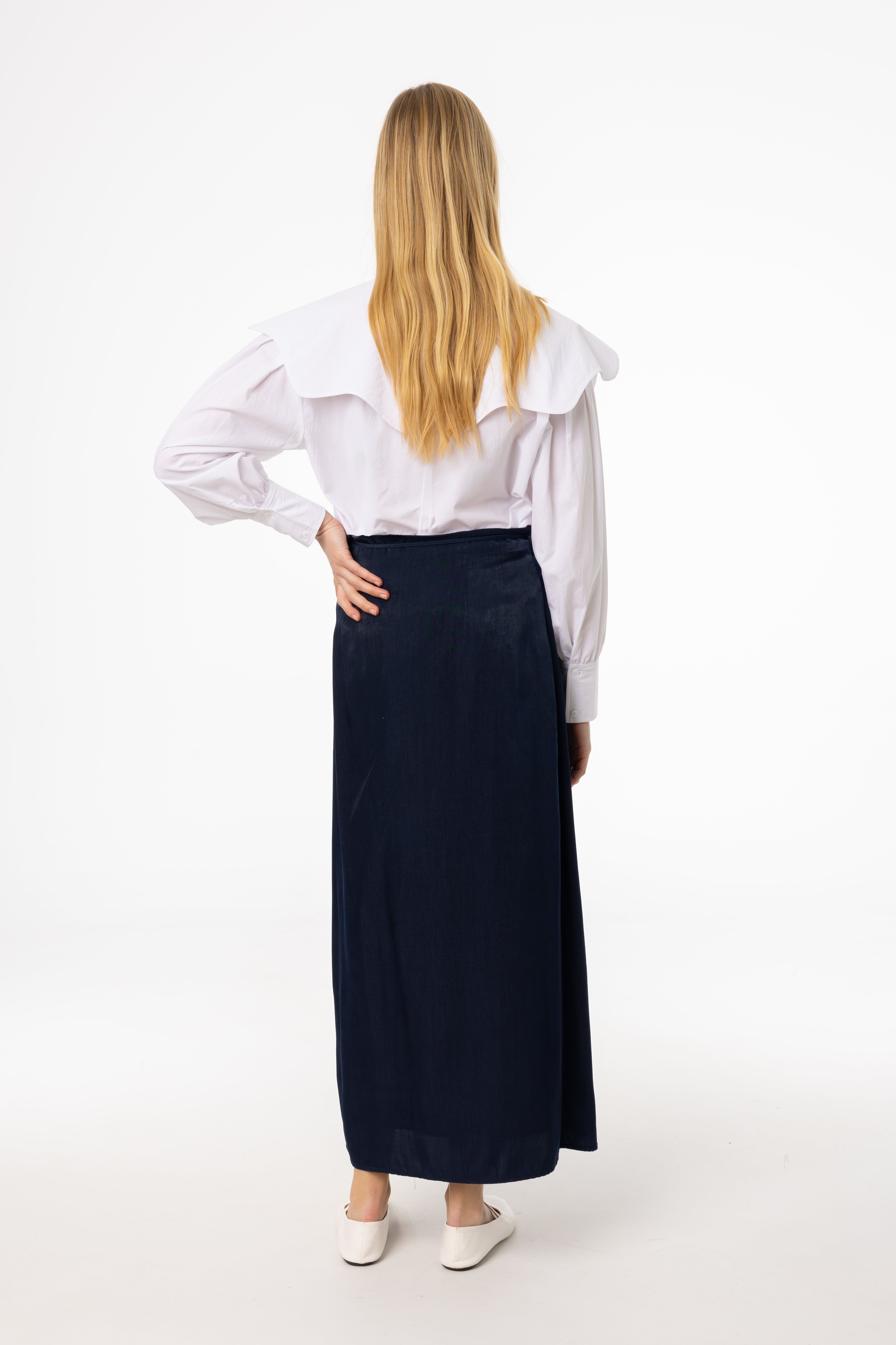 Navy Blue Wrap Skirt for Women - High Waisted Flowy Midi Skirt with Pockets - Perfect for Casual Outfits, Office Wear & Summer Vacations