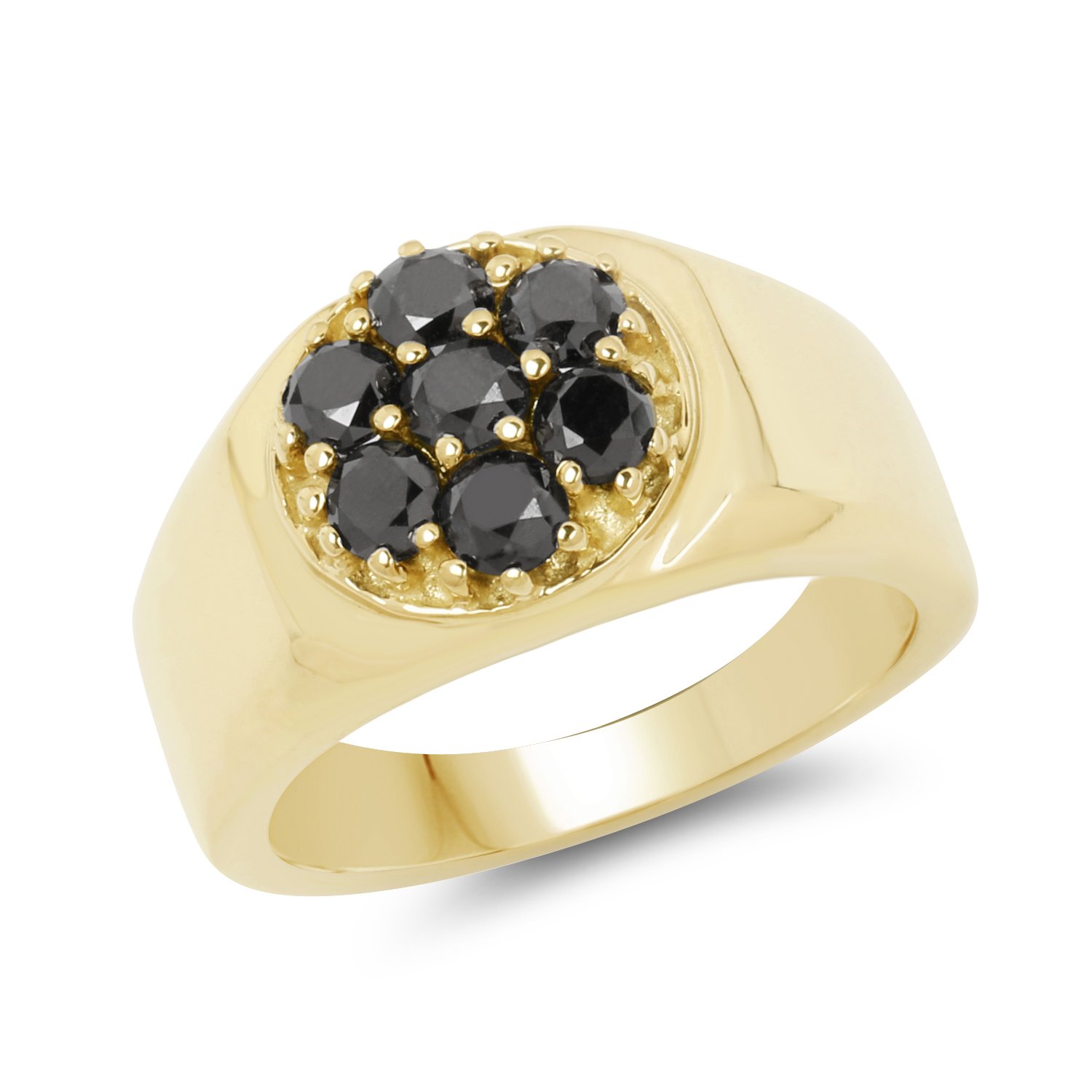 14K Yellow Gold Plated 0.98 Carat Genuine Black Diamond .925 Sterling Silver Ring for Women - Elegant Wedding, Engagement & Anniversary Jewelry Gift