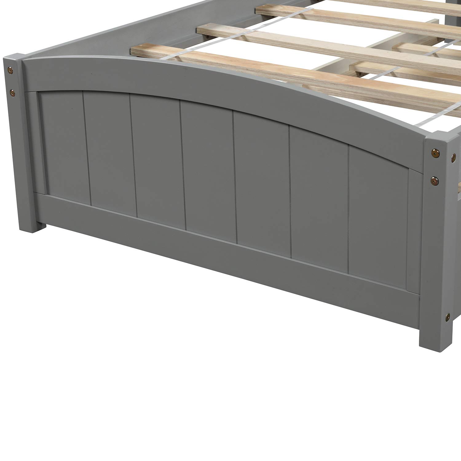 Merax Solid Wood Twin Size Platform Bed Frame with 2 Storage Drawers - No Box Spring Needed, Grey - Perfect for Small Bedrooms, Guest Rooms & Kids Rooms