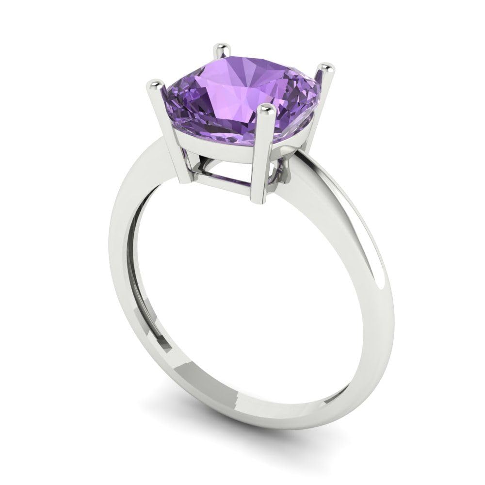 2.5ct Cushion Cut Simulated Alexandrite Engagement Ring - 14k White Gold Solitaire Bridal Wedding Ring for Women | Anniversary, Proposal, Valentine's Day Gift
