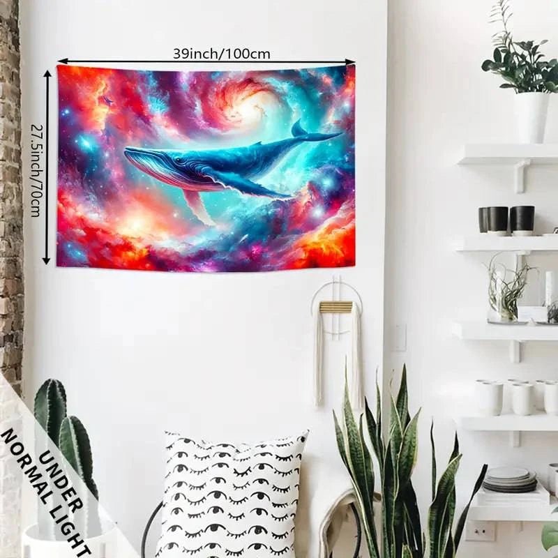 Galaxy Whale Glow in the Dark Tapestry - UV Reactive Wall Art Decor for Bedroom, Dorm & Party Room Aesthetic Lighting