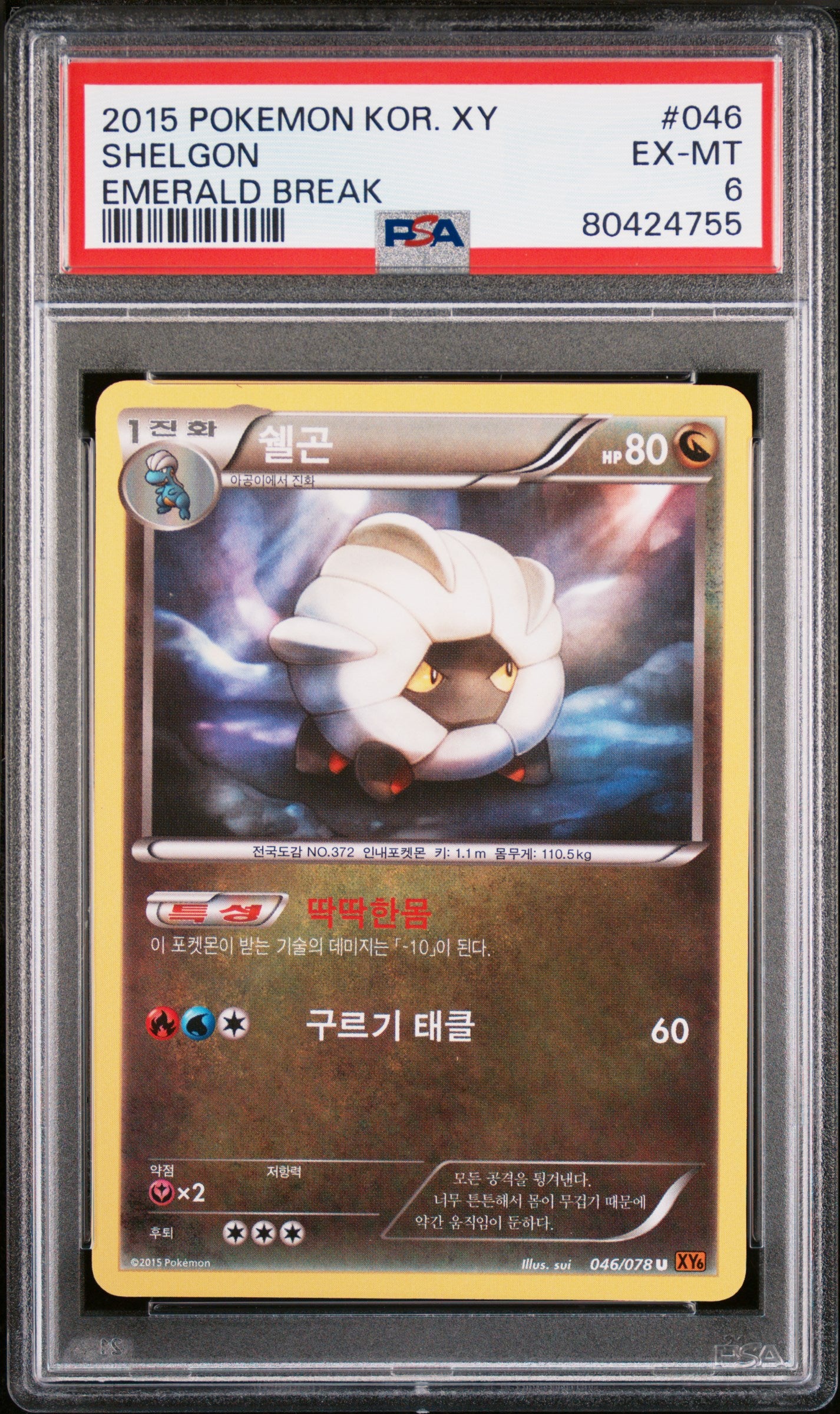 2015 Pokemon Korean XY Emerald Break Shelgon #46 PSA 6 Graded Card - Rare Collectible for Pokemon TCG Fans & Gaming Enthusiasts - Perfect for Trading, Displaying, and Completing Your Collection