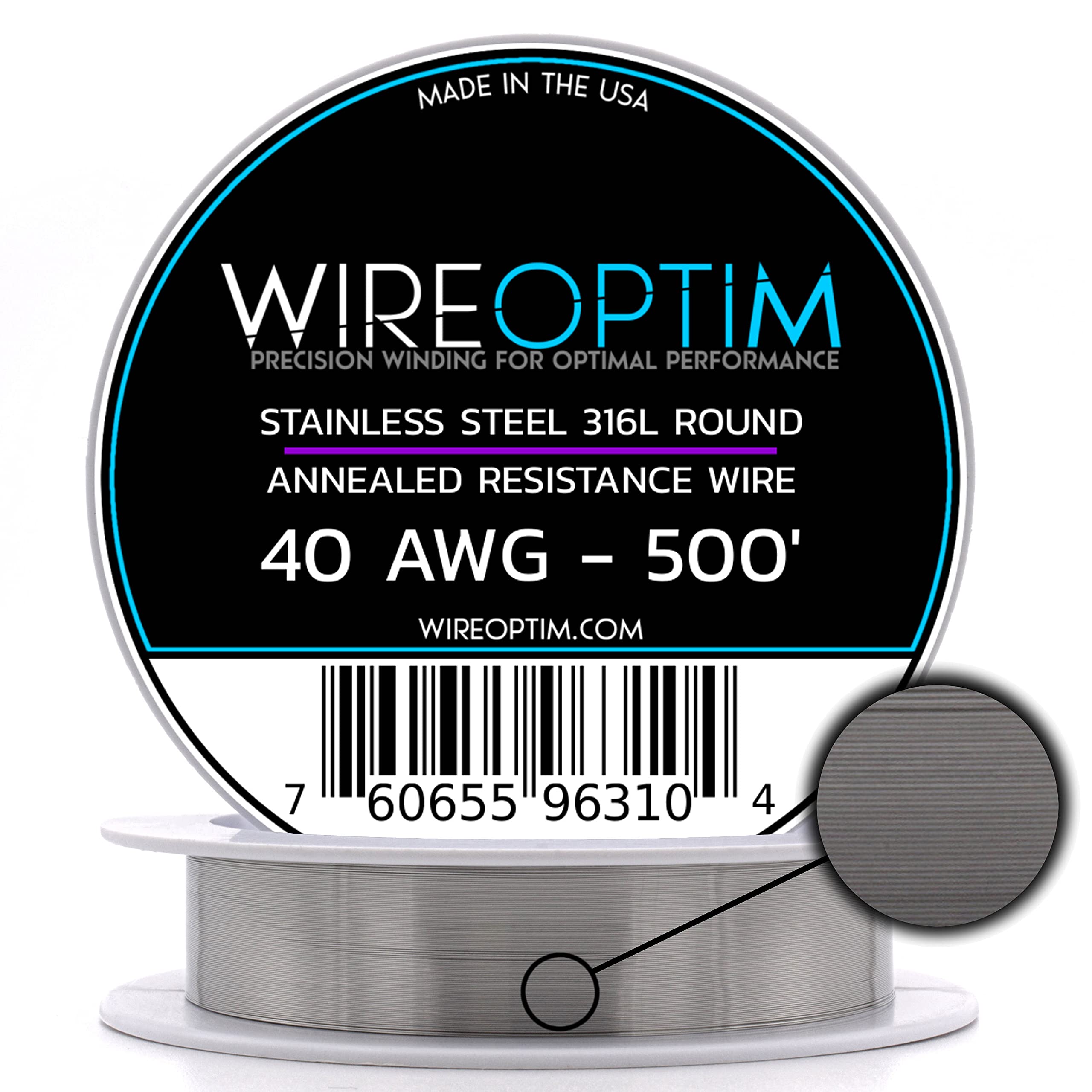 316L Stainless Steel 40 AWG Resistance Wire 500ft for Heating Elements