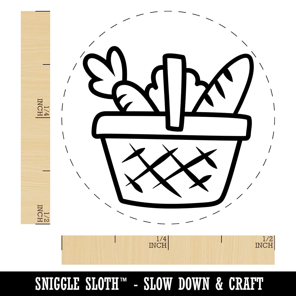 Self-Inking Rubber Stamp for Grocery Basket, Bread & Carrot - 1/2 Inch Mini Craft Stamp with Purple Ink - Perfect for Planners, Scrapbooking & DIY Crafting