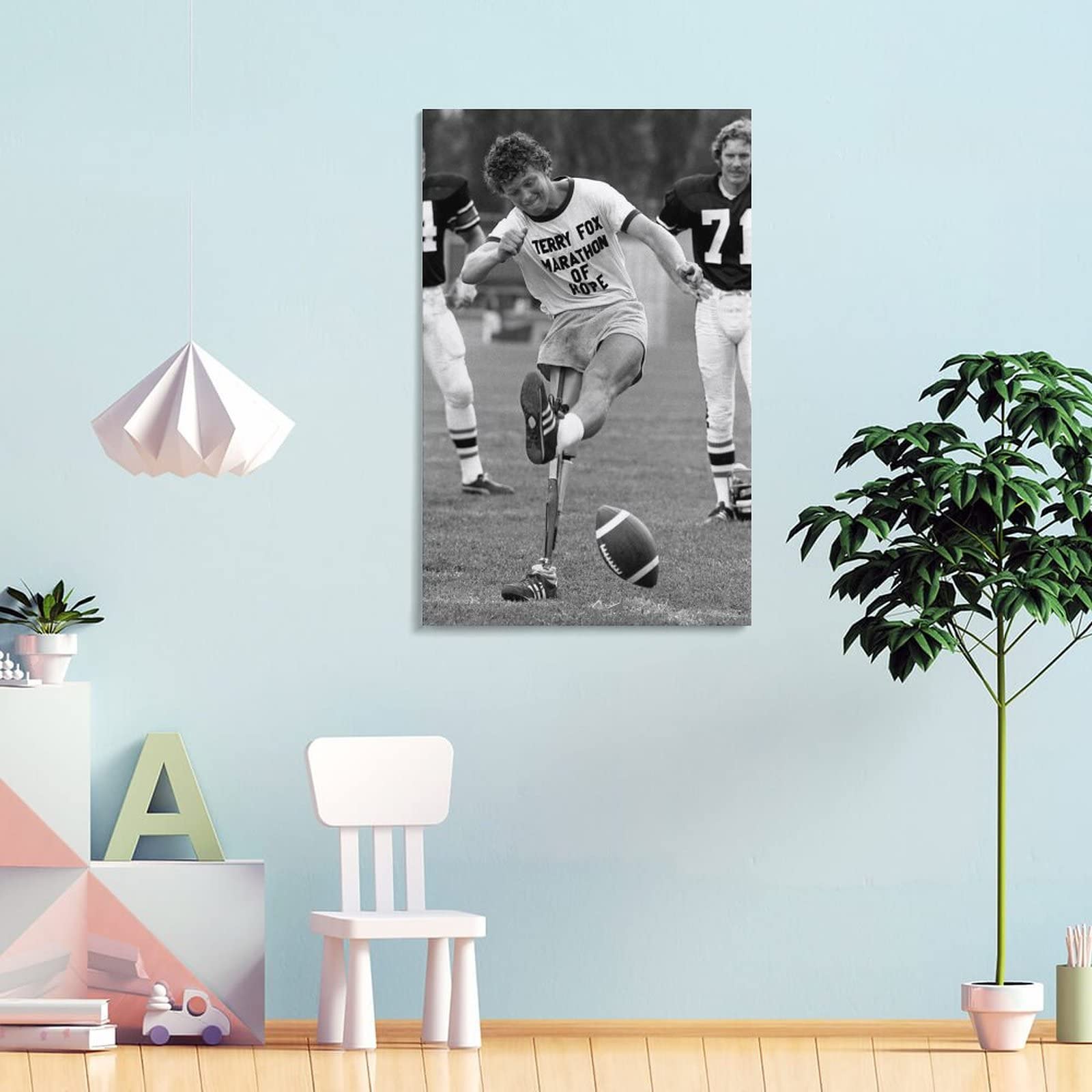 HAILAOB Terry Fox Playing Football Canvas Wall Art - 24x36 Inch (60x90cm) Sports Decor for Office, Living Room & Man Cave - Premium Printed Football Poster for Fans & Home Decor
